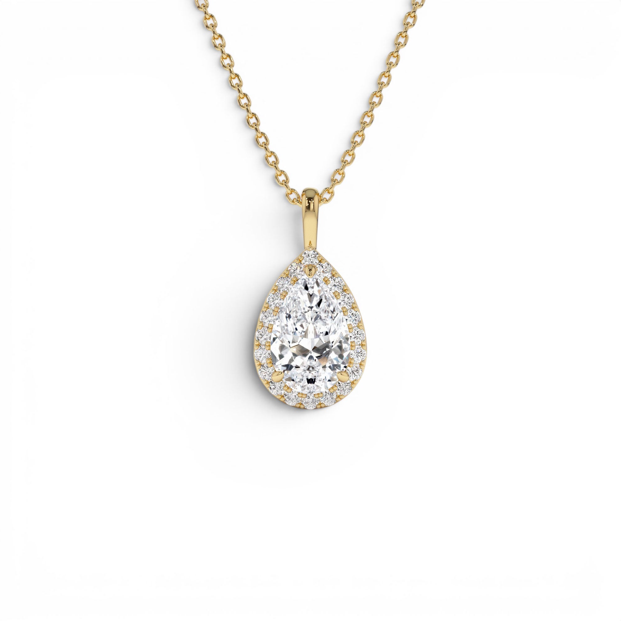 1.25ctw 14k Pear Shaped Halo Setting Lab Grown Diamond Necklace by Orlina Fine