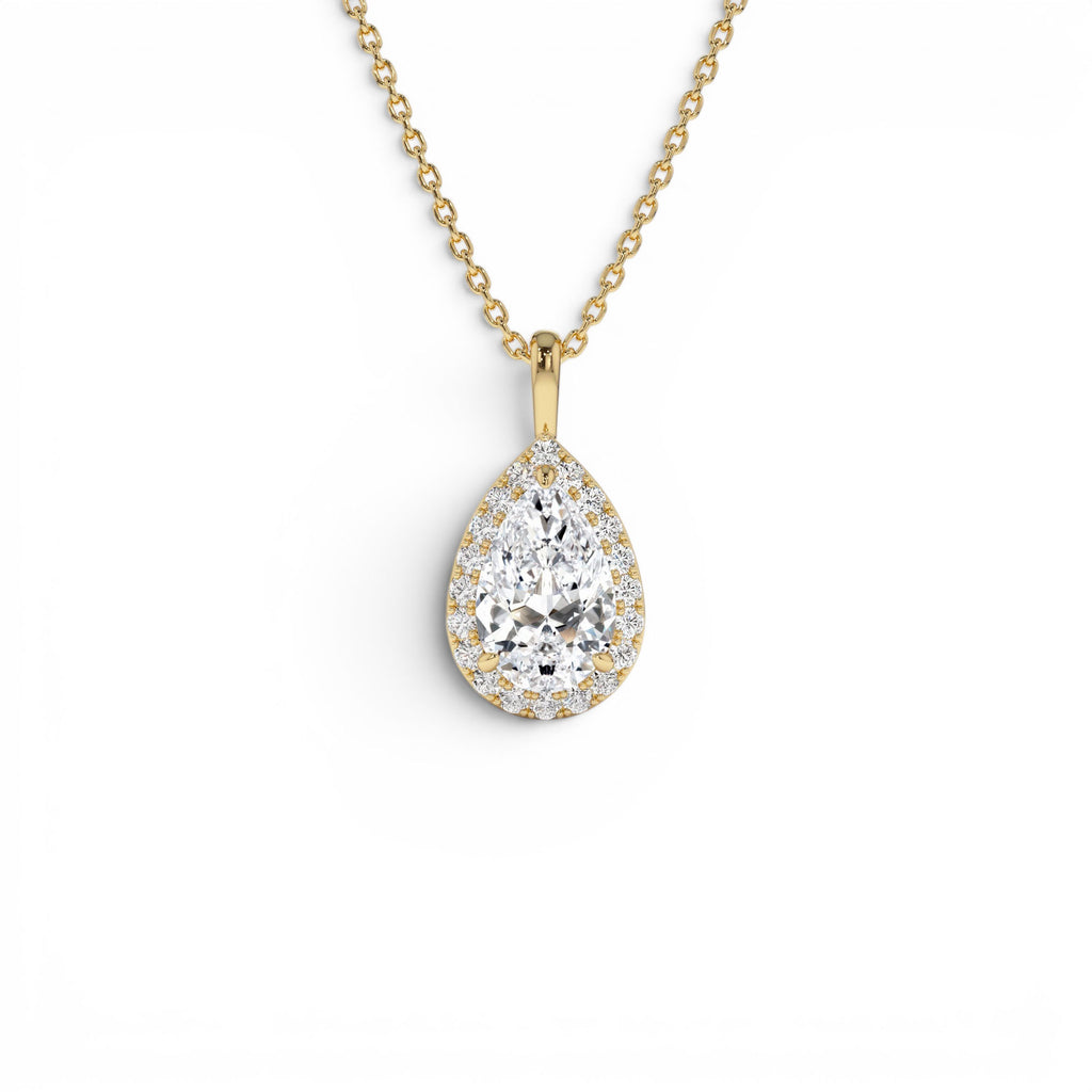 1.25ctw 14K Pear Shaped Halo Setting Lab Grown Diamond Necklace by Orlina Fine