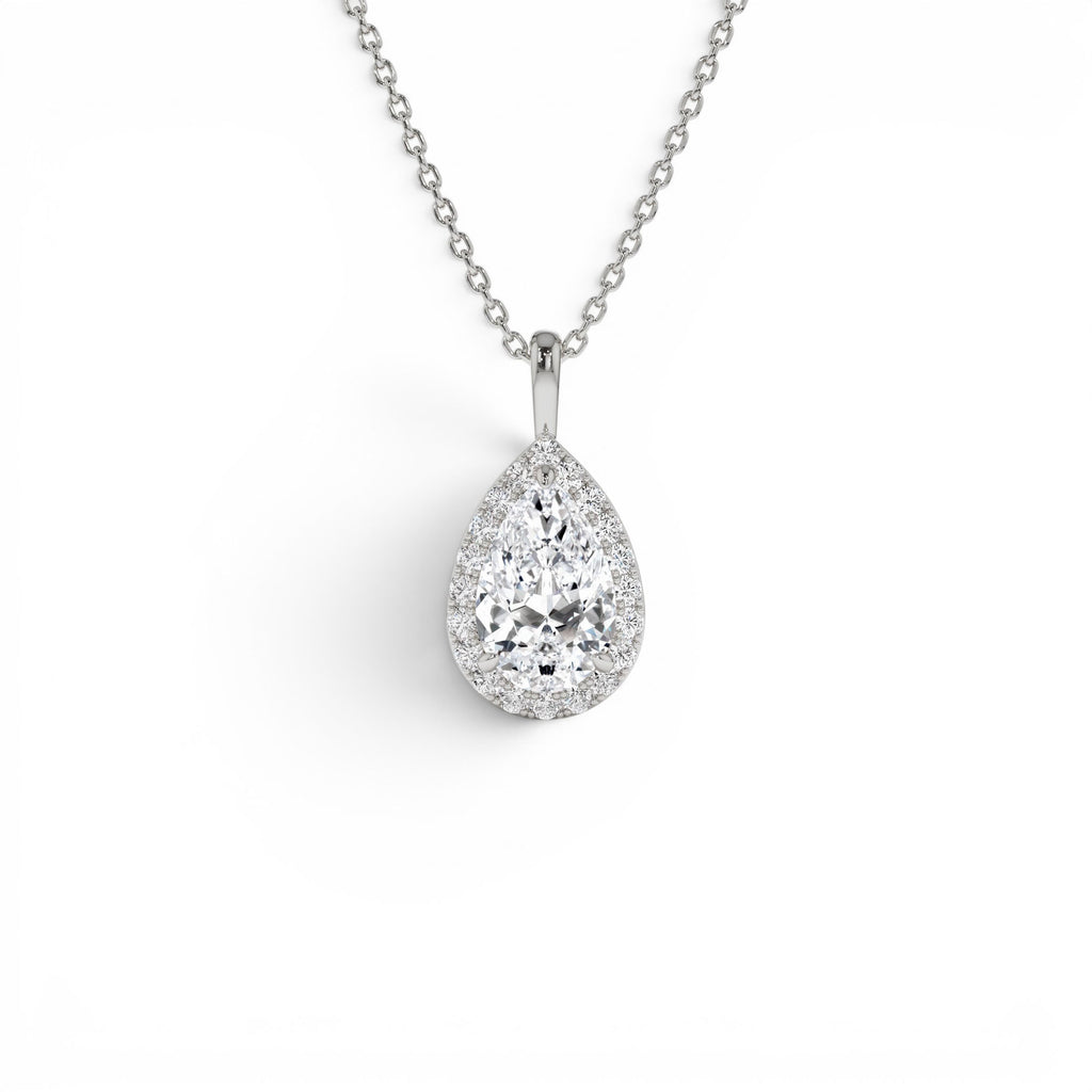 1.25ctw 14k Pear Shaped Halo Setting Lab Grown Diamond Necklace - view 2