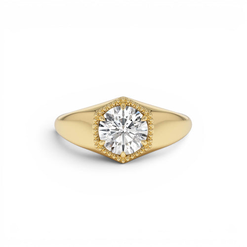 0.75 CTW 14K Lab Grown Diamond Hexagon Signet Ring by Orlina Fine