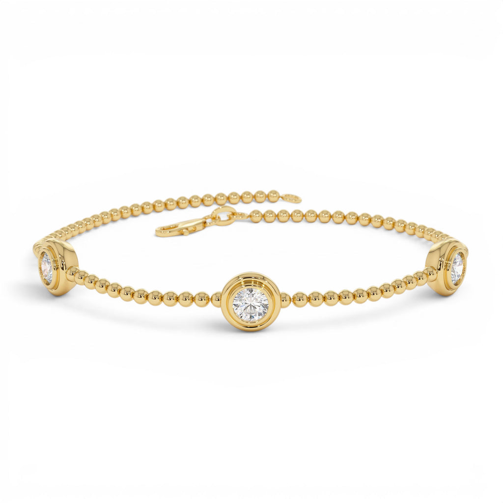 0.75 Ctw 14k Gold Lab Grown Diamond by the Yard Beaded Bracelet by Orlina Fine