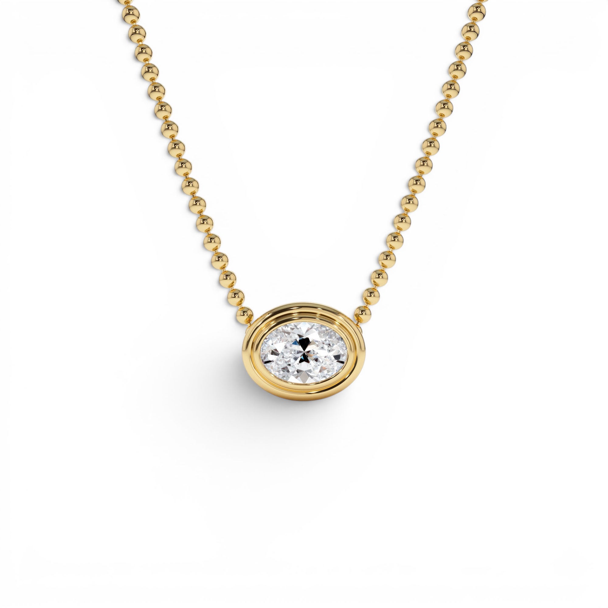 0.75 Ctw 14k Gold Oval Shape Bezel Lab Grown Diamond Beaded Necklace by Orlina Fine