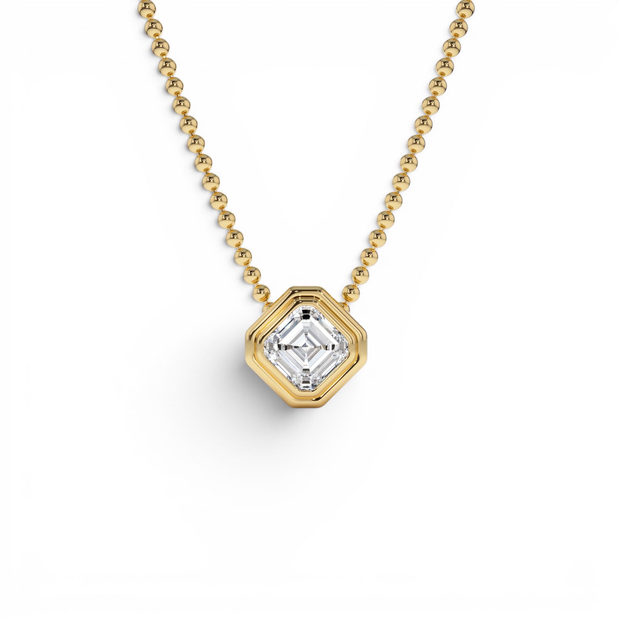 1.00 Ctw 14k Gold Asscher Cut Lab Grown Diamond Beaded Necklace by Orlina Fine