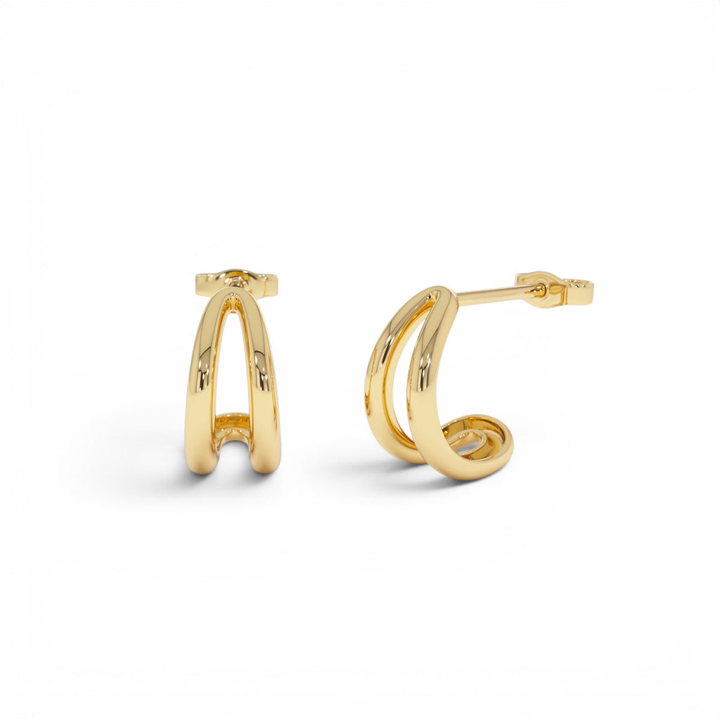 14k Gold Double Curved J Hoop Earrings by Orlina Fine