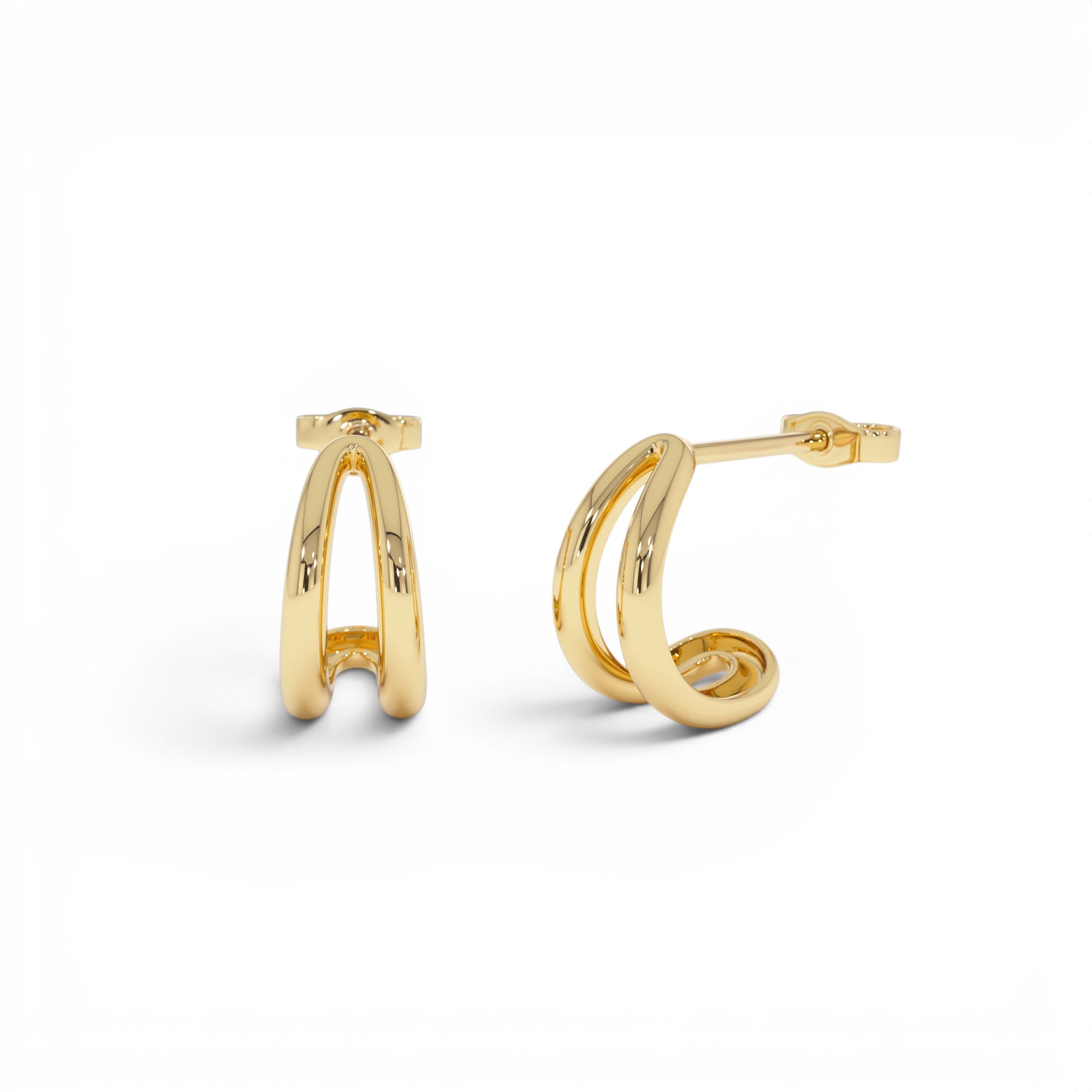 14k Gold Double Curved J Hoop Earrings by Orlina Fine
