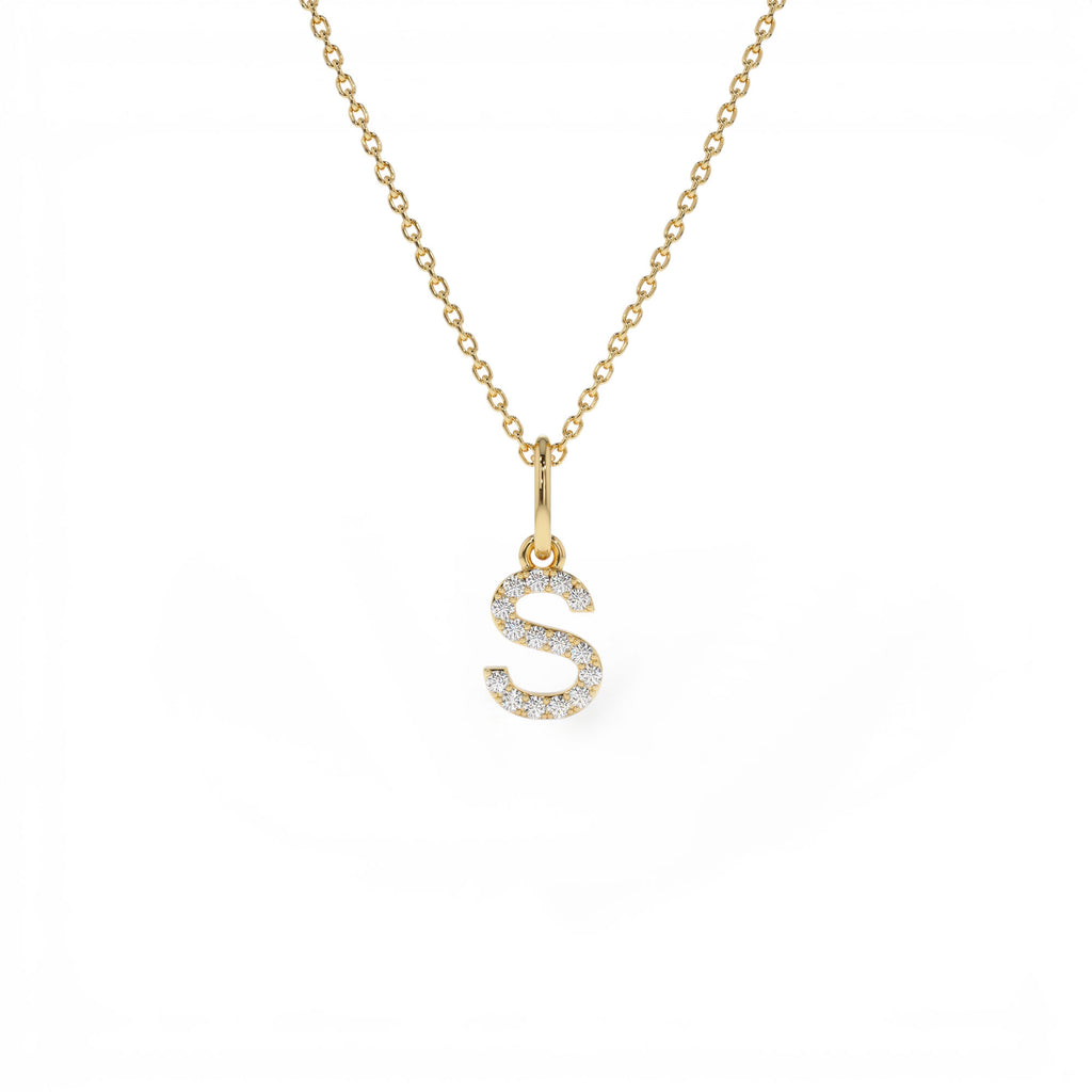 14K Gold Diamond Initial Pendant on a Bail by Orlina Fine
