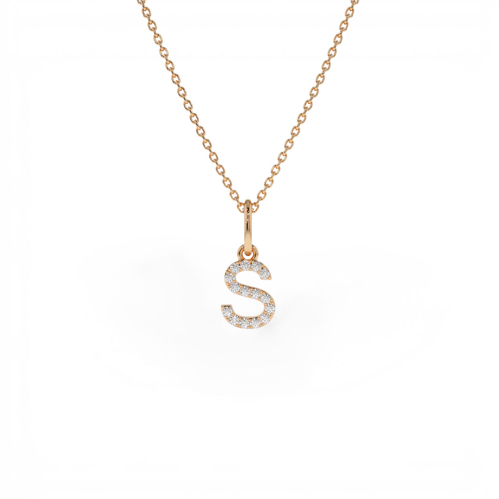 14K Gold Diamond Initial Pendant on a Bail - view 2