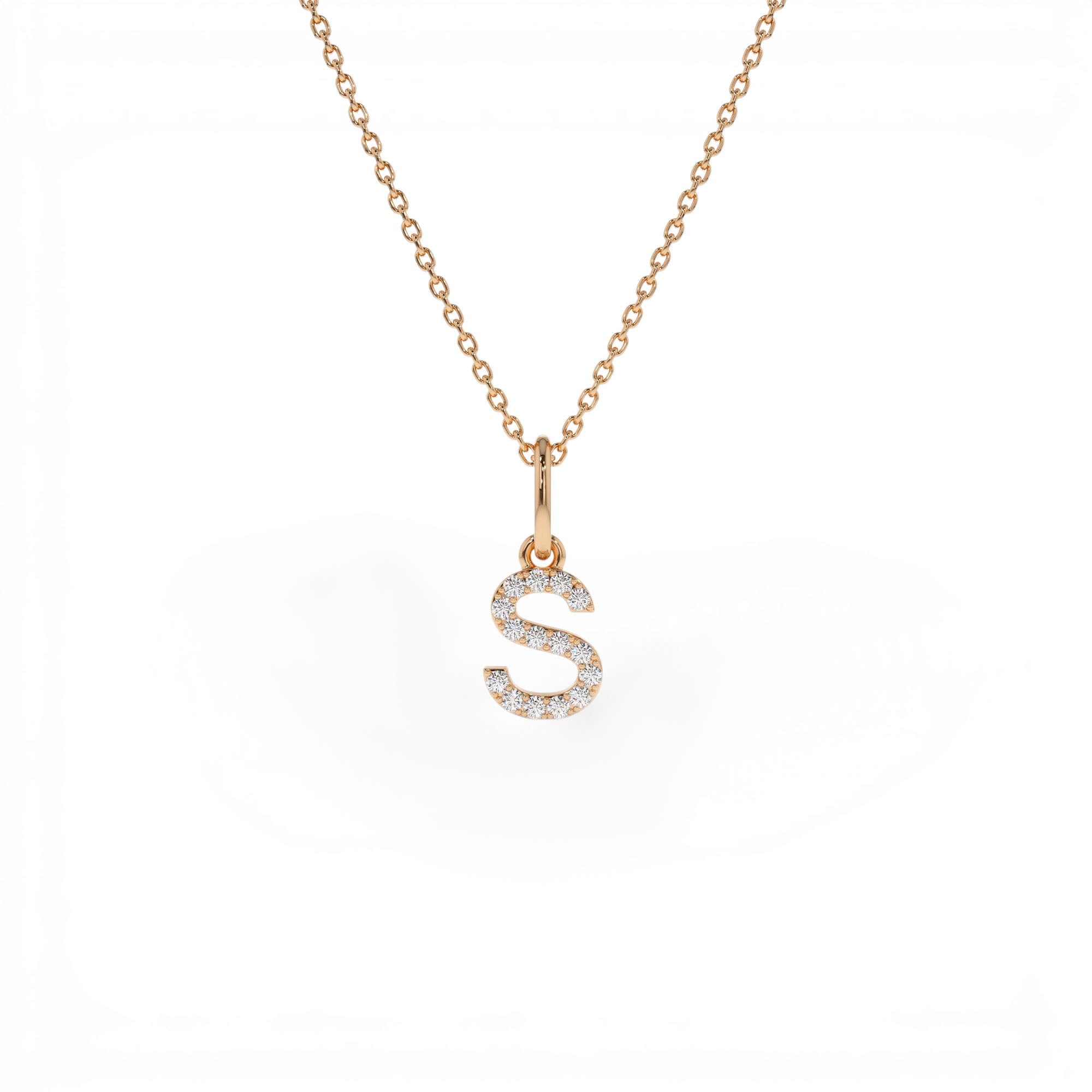 14K Gold Diamond Initial Pendant on a Bail - view 2