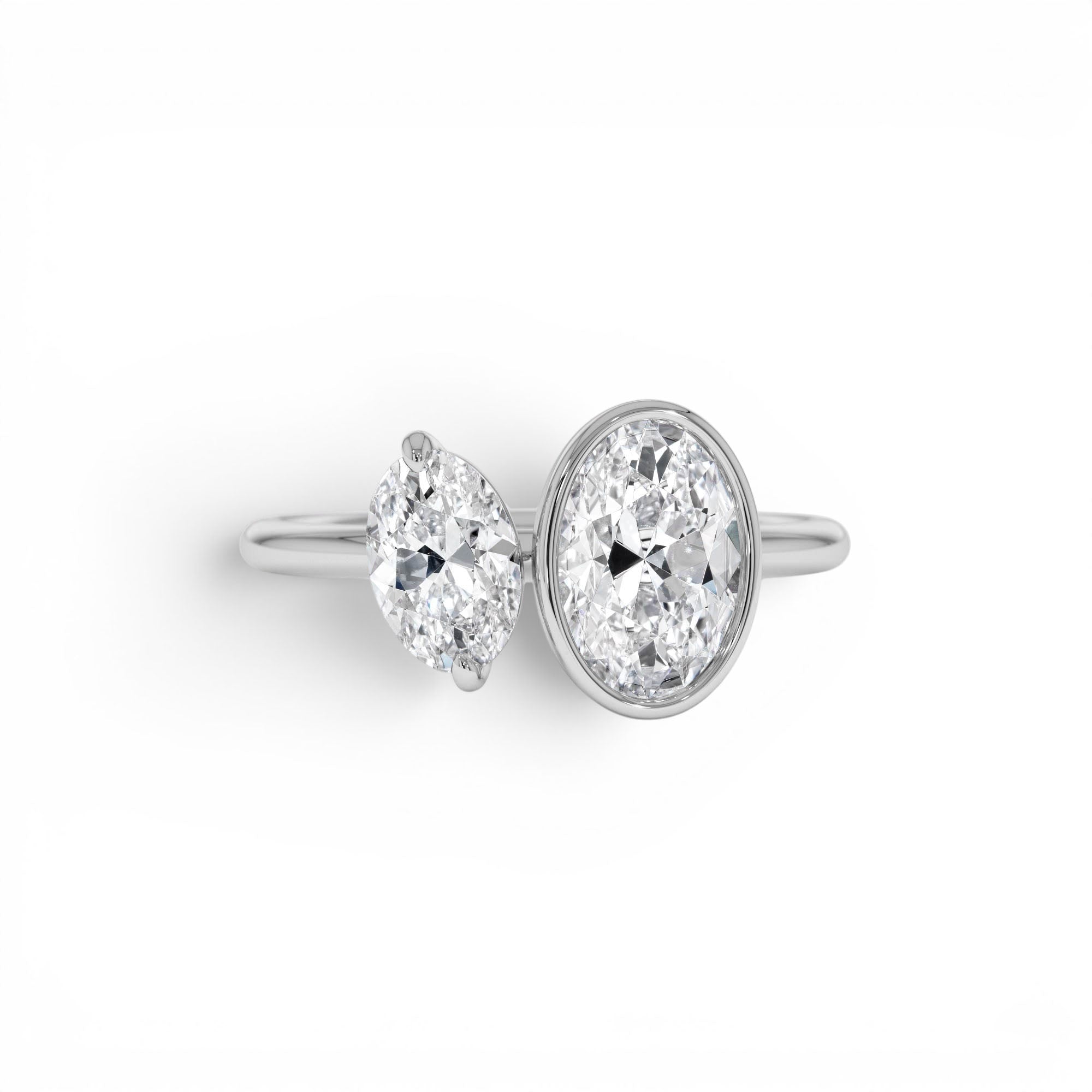 1.50ct 14K Oval Shaped Lab Grown Diamond Toi et Moi Ring - view 2