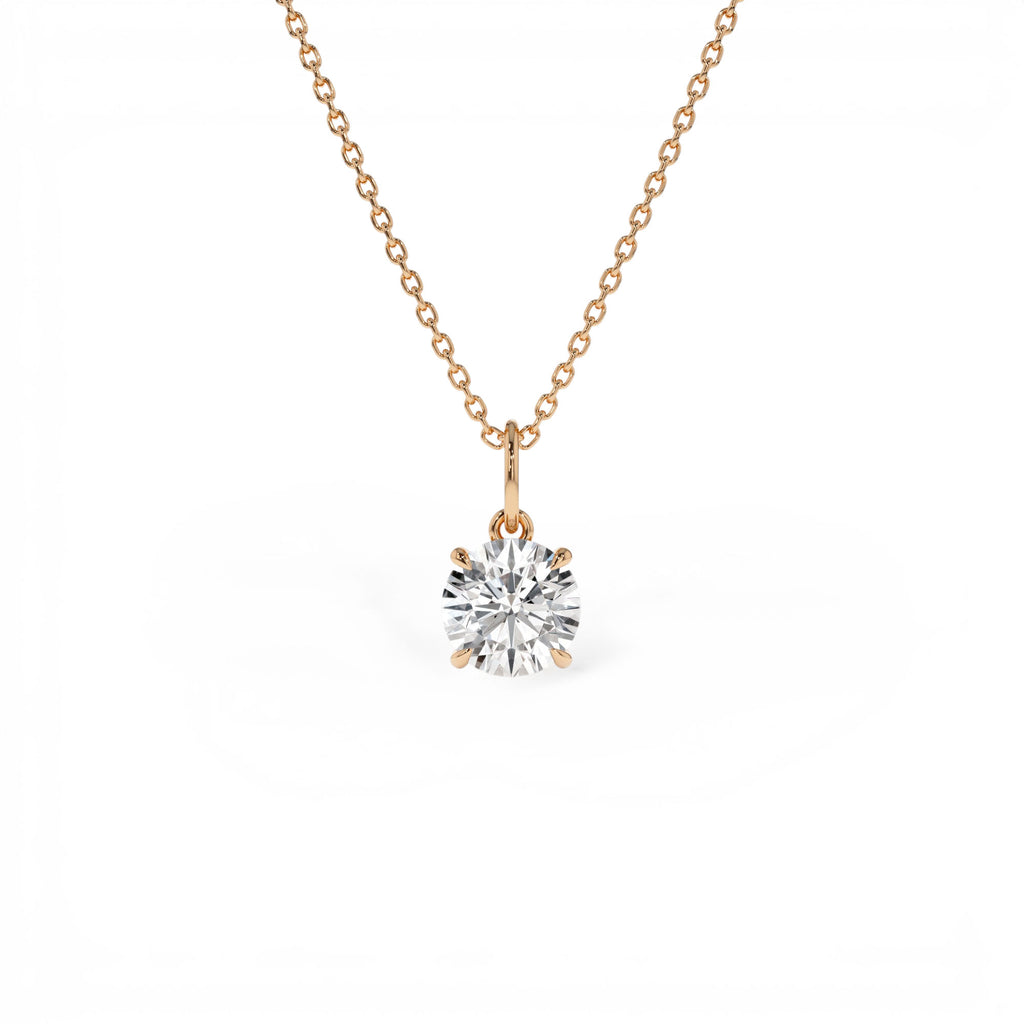 1.00 Ctw 14k Round Solitaire Lab Grown Diamond Classic Charm Necklace - view 2