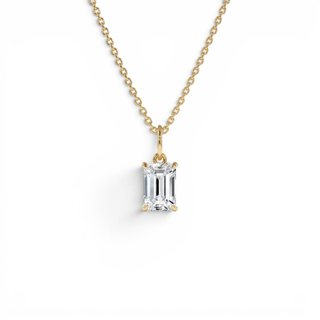 1.00 Ctw 14k Emerald Cut Lab Grown Diamond Classic Charm Necklace by Orlina Fine