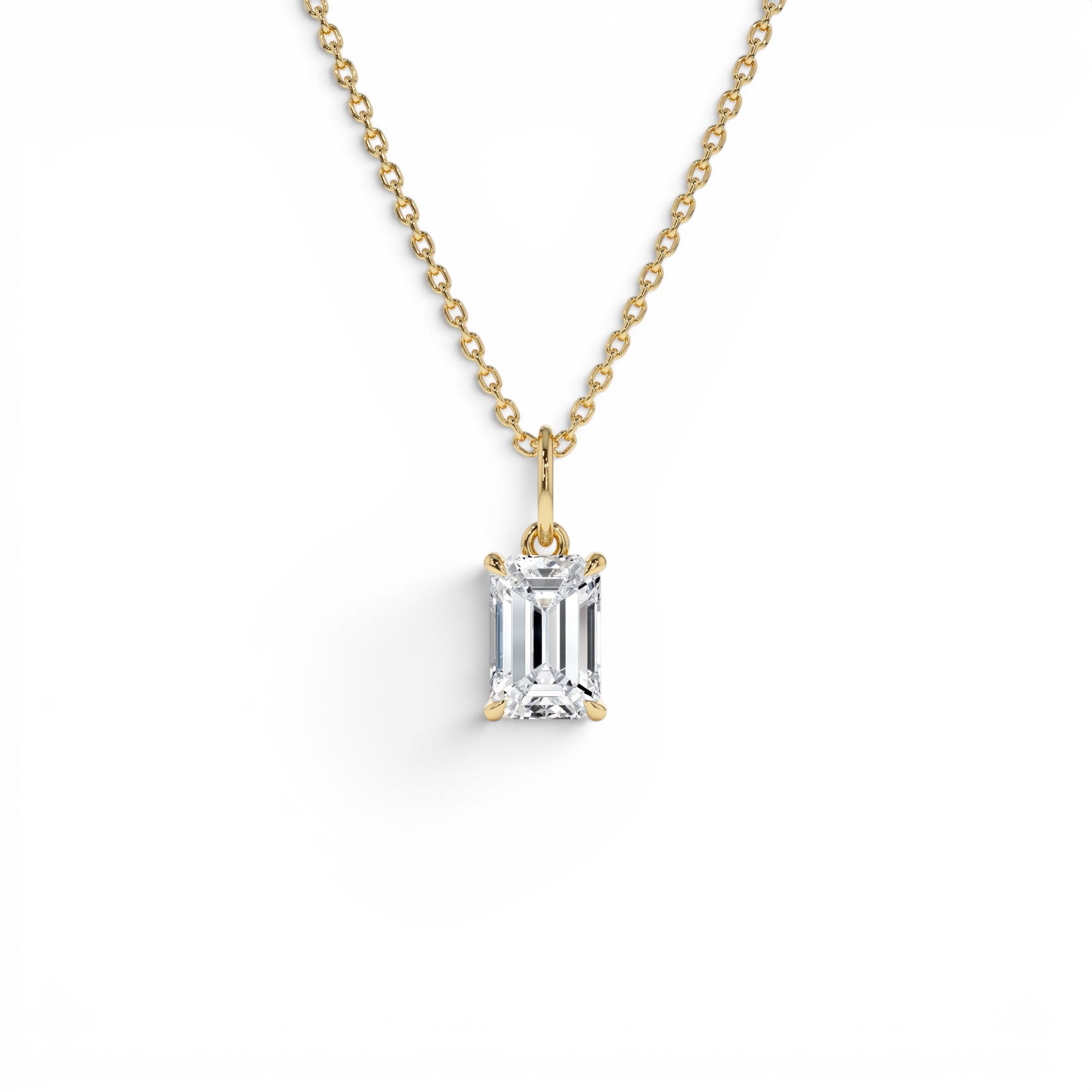 1.00 Ctw 14k Emerald Cut Lab Grown Diamond Classic Charm Necklace by Orlina Fine