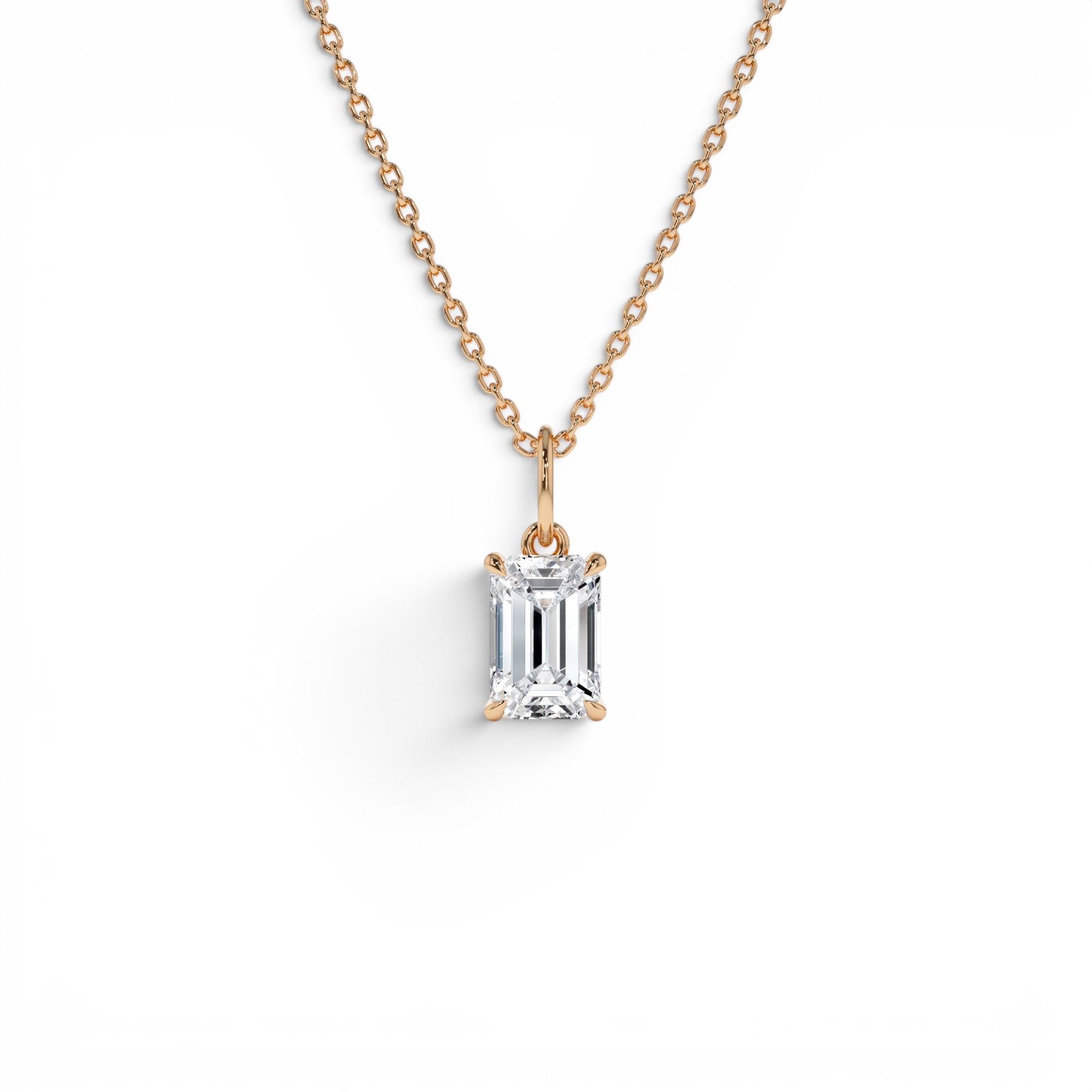 1.00 CTW 14K Emerald Cut Lab Grown Diamond Classic Charm Necklace - view 3