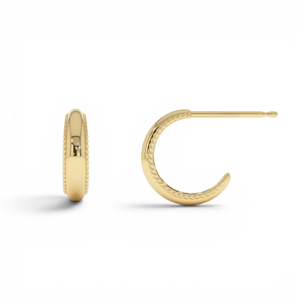 14k Gold Rope Edge Hoop Earrings - view 4