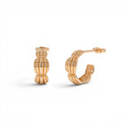 14k Gold Ribbed Dome Hoop Earrings - view 3