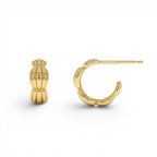 14k Gold Ribbed Dome Hoop Earrings - view 4
