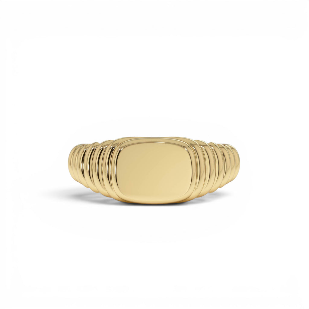 14k Gold Ribbed Cushion Signet Ring by Orlina Fine