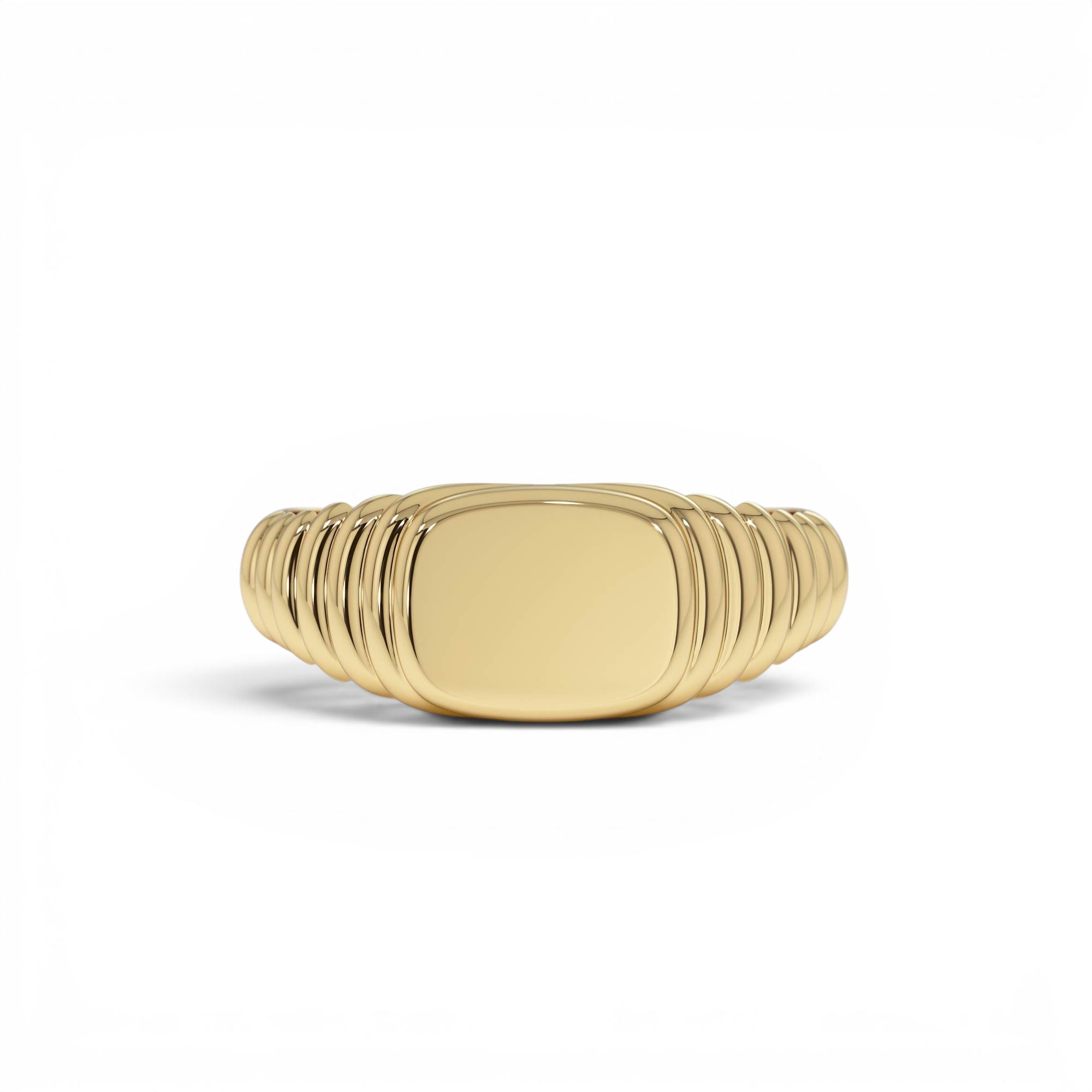14k Gold Ribbed Cushion Signet Ring by Orlina Fine