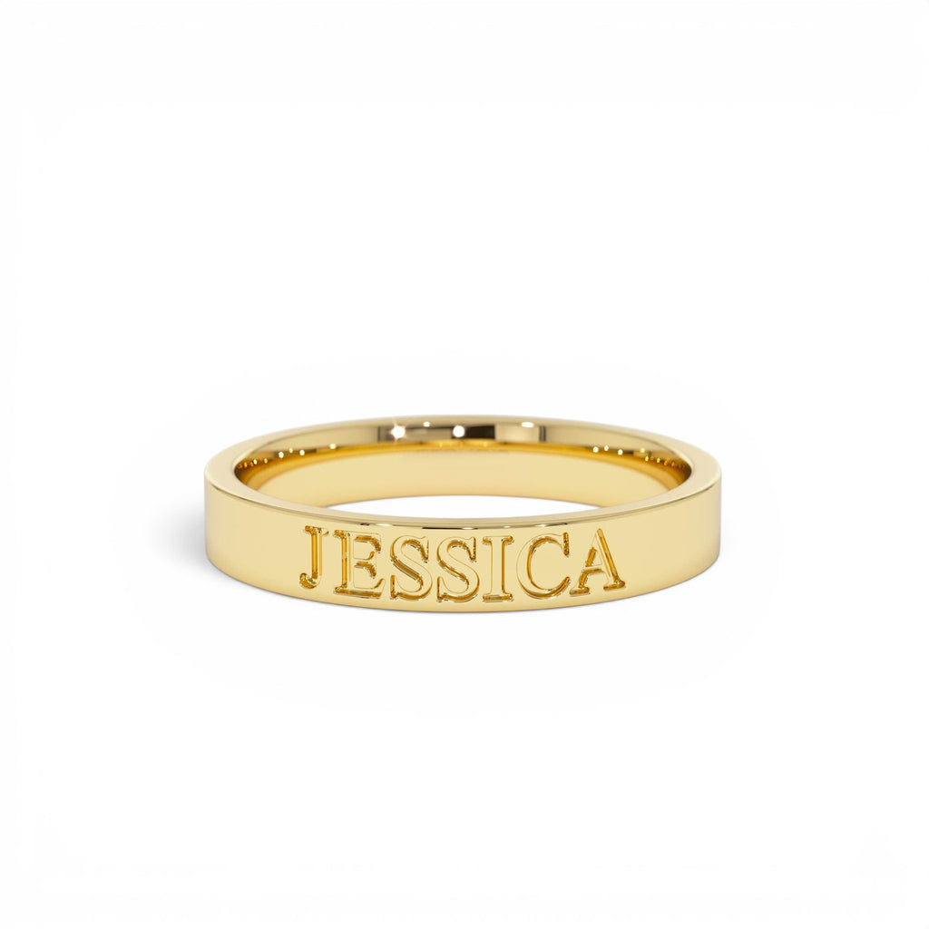 14K Gold Custom Name Engraved Band Ring by Orlina Fine
