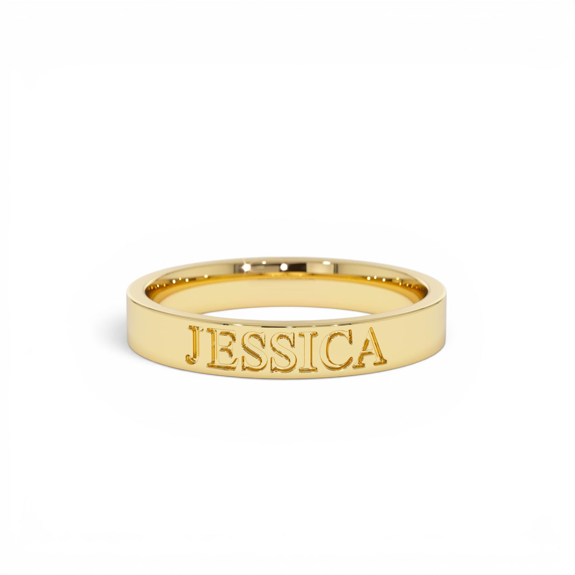 14K Gold Custom Name Engraved Band Ring by Orlina Fine