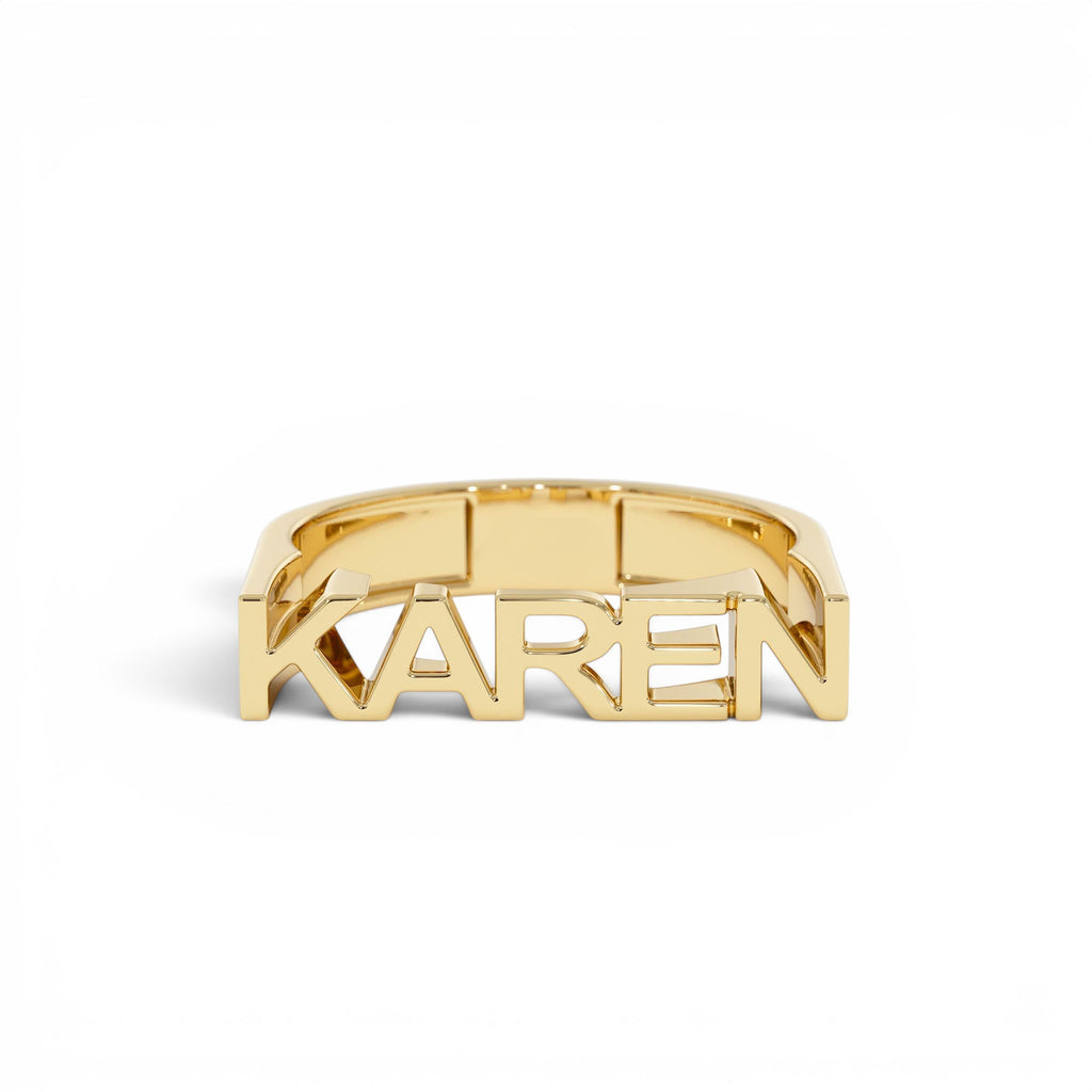 14K Personalized Bold Gold Nameplate Ring by Orlina Fine