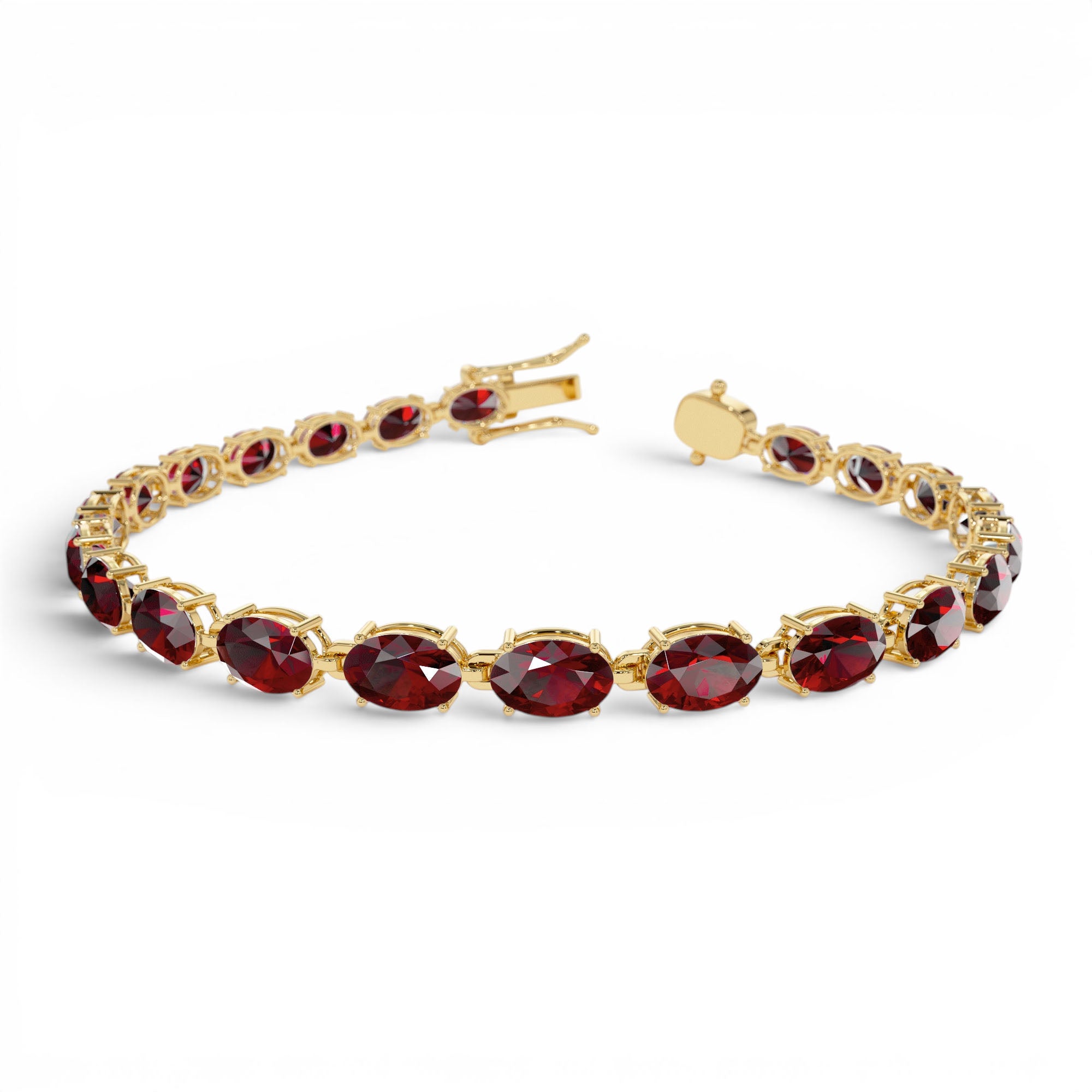 14K Gold Oval Shaped Red Garnet Tennis Bracelet 15.25 ctw by Orlina Fine