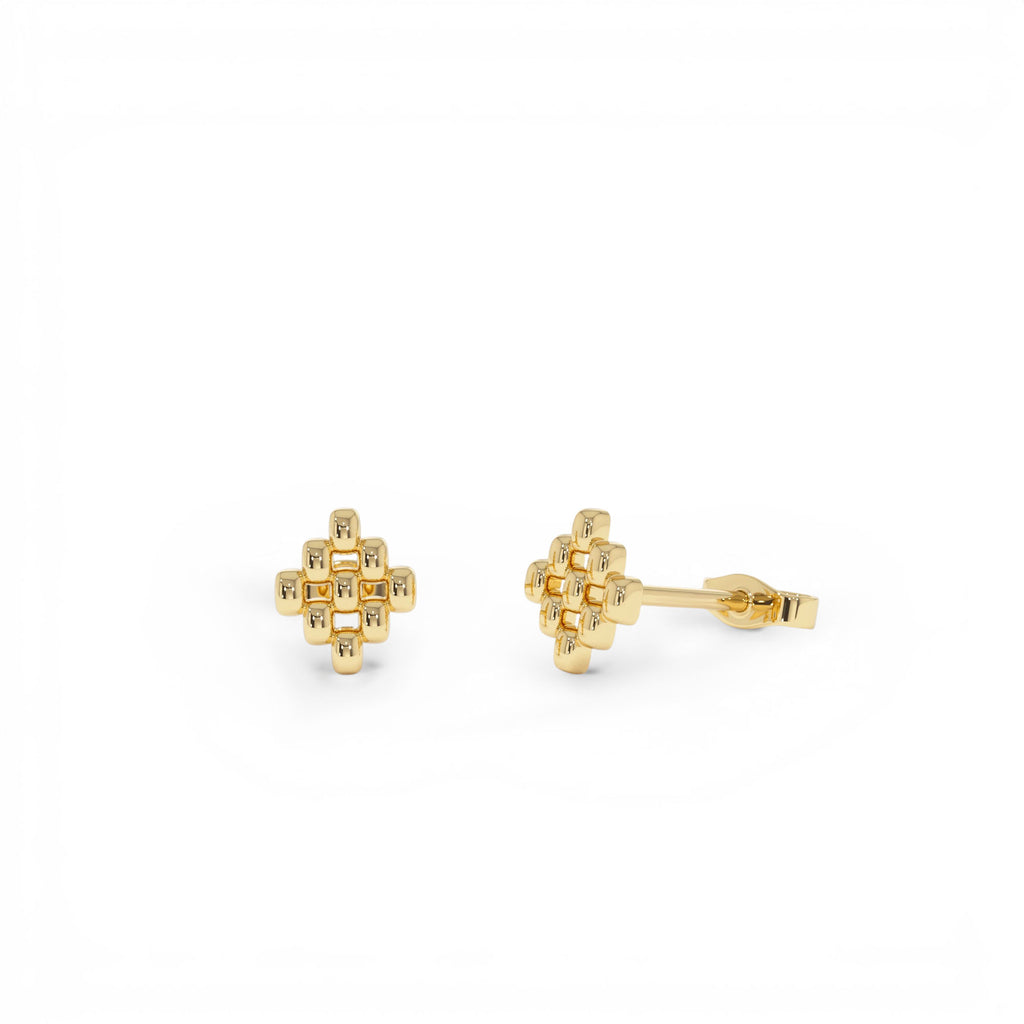 14K Gold Geometric Beaded Stud Earrings by Orlina Fine