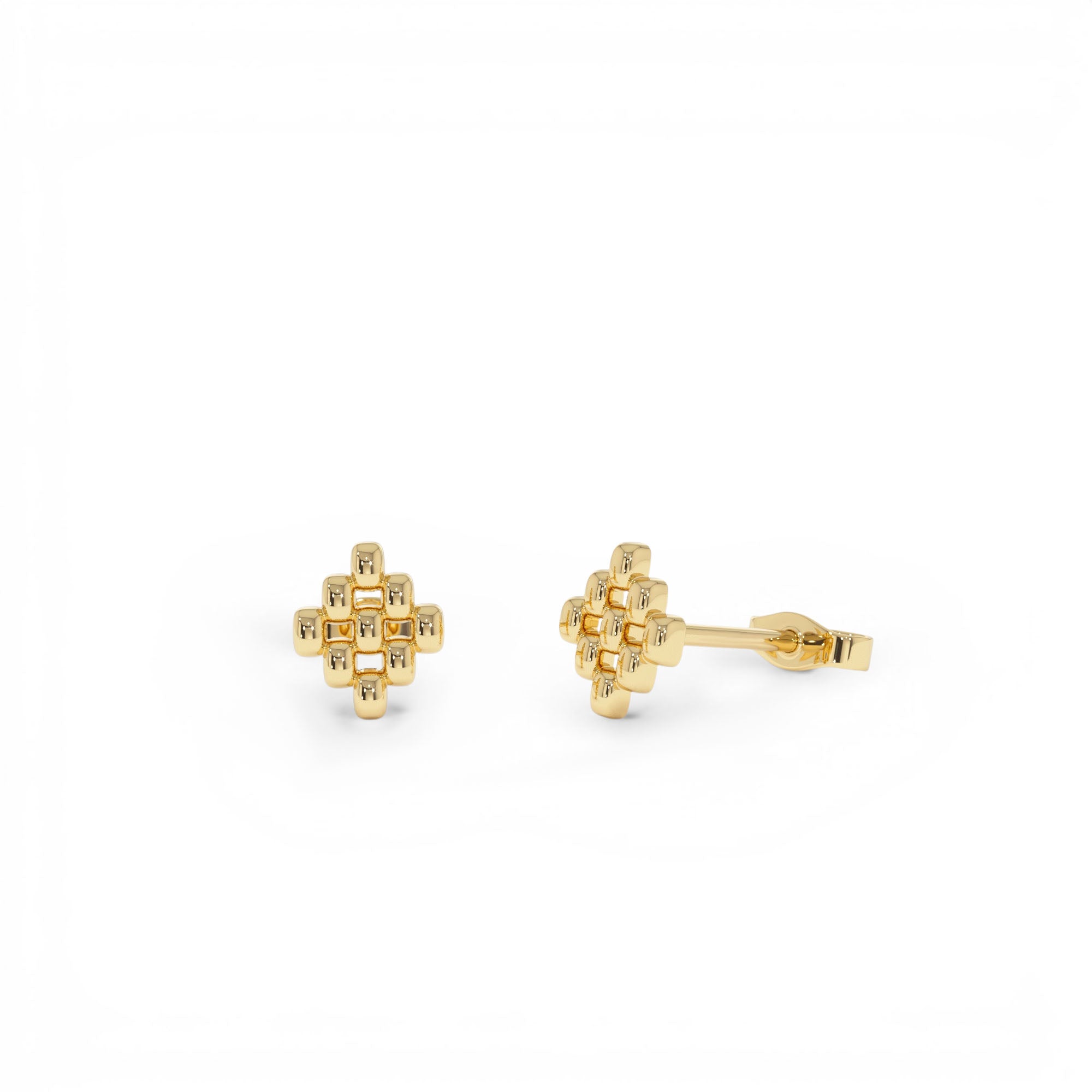 14K Gold Geometric Beaded Stud Earrings by Orlina Fine