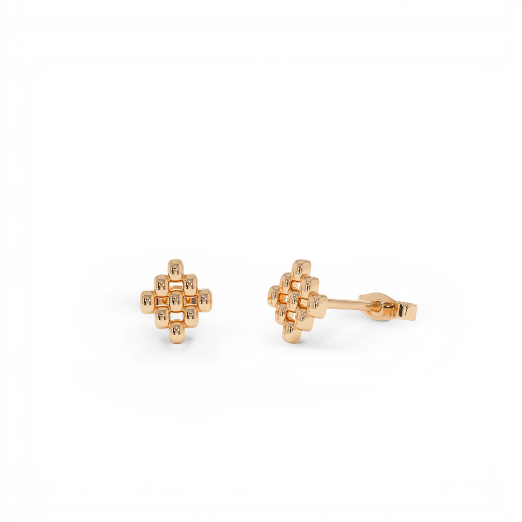 14K Gold Geometric Beaded Stud Earrings - view 2
