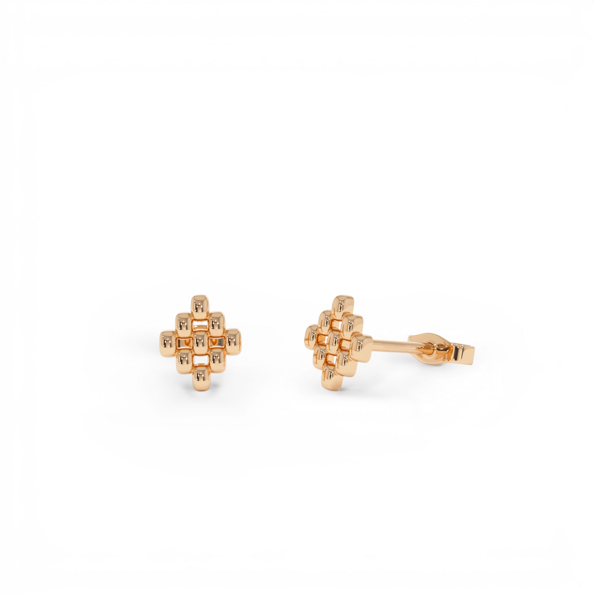 14K Gold Geometric Beaded Stud Earrings - view 2