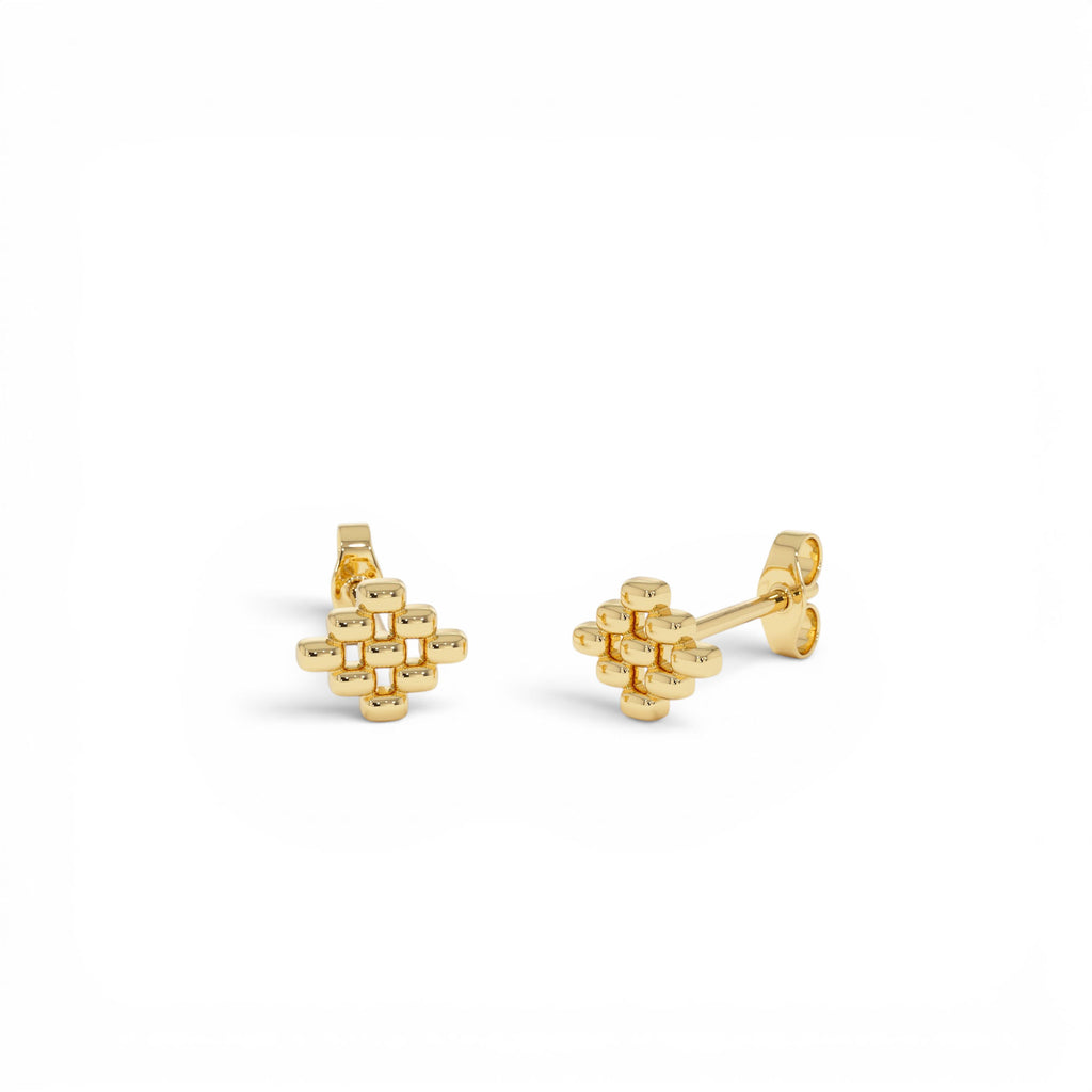 14K Gold Geometric Beaded Stud Earrings - view 4