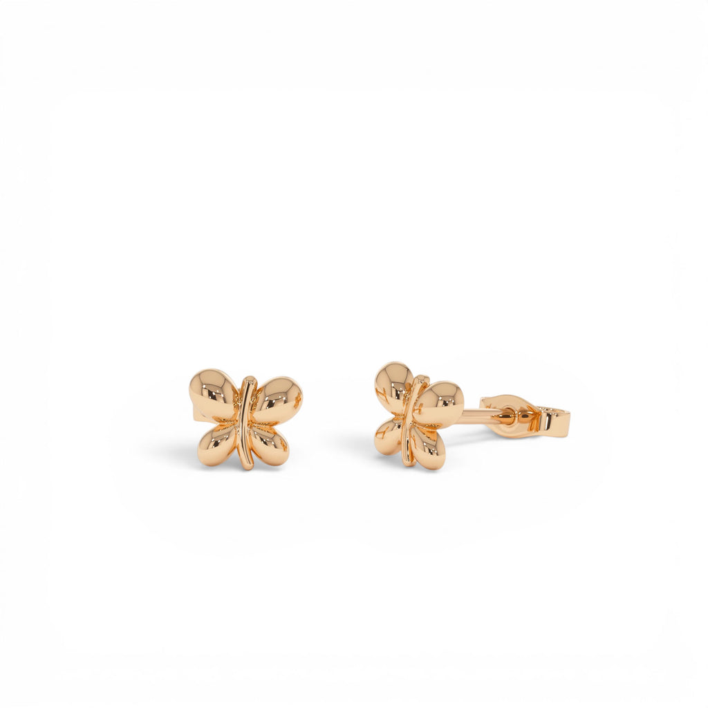 14K Gold Bubble Butterfly Stud Earrings - view 2