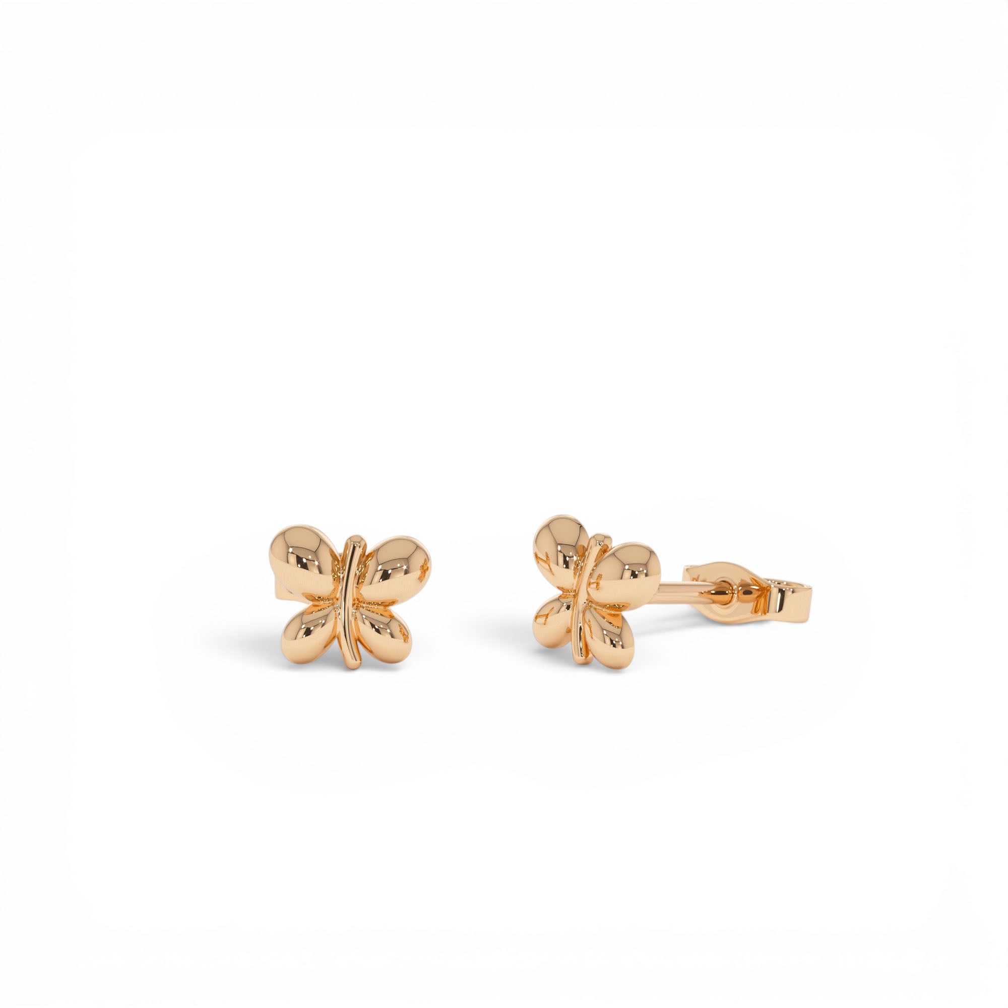 14K Gold Bubble Butterfly Stud Earrings - view 2