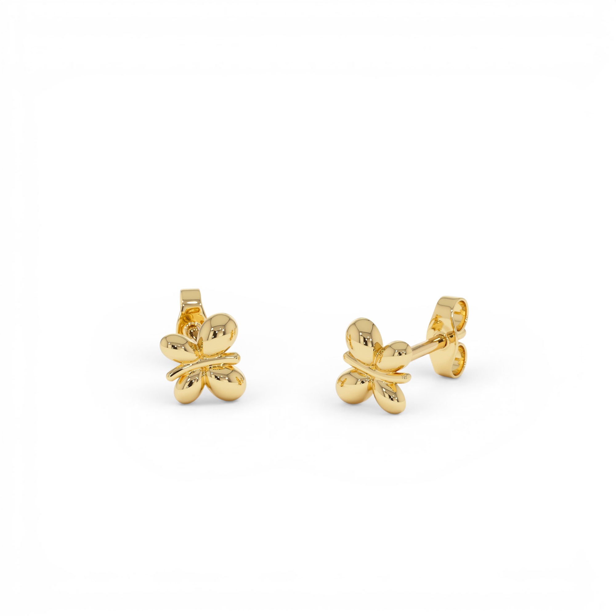 14K Gold Bubble Butterfly Stud Earrings - view 4