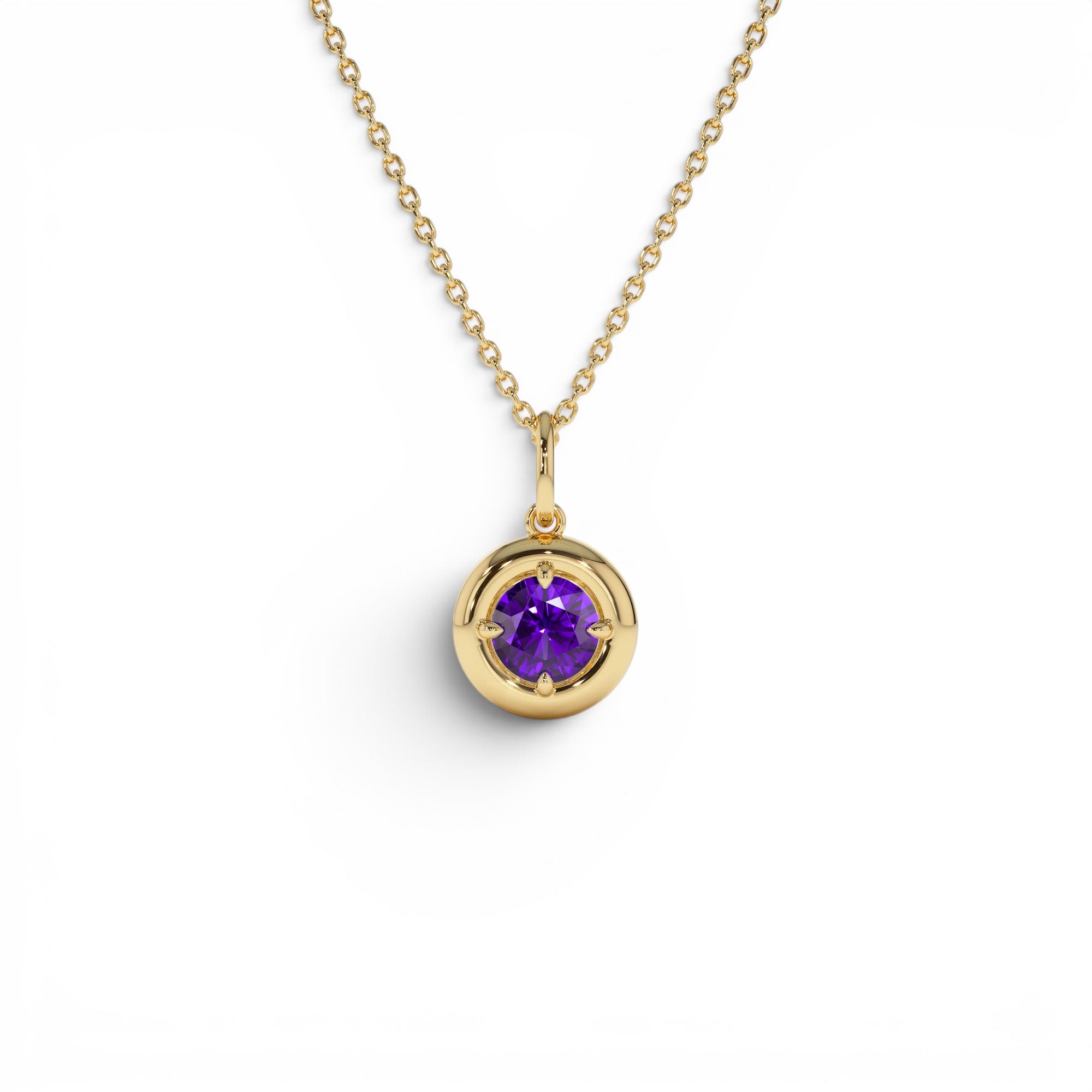 14K Prong Setting Round Amethyst Charm Necklace by Orlina Fine