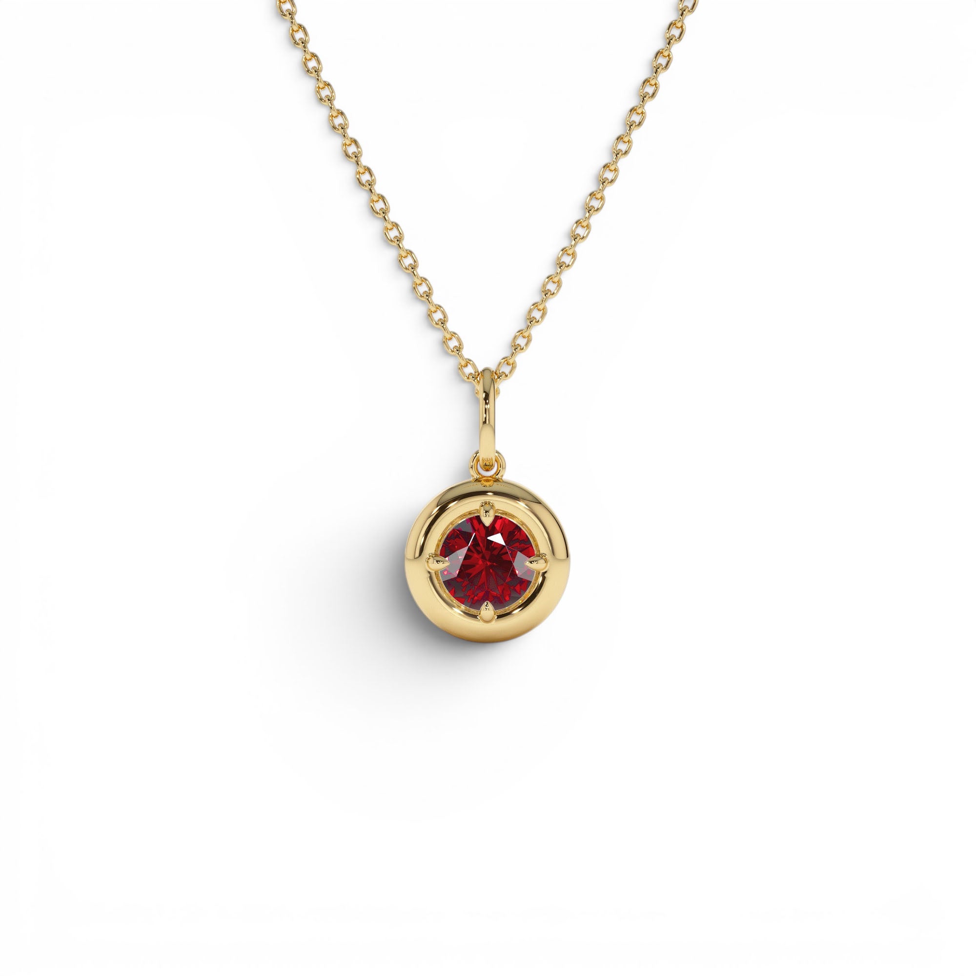 14K Prong Setting Round Garnet Charm Necklace by Orlina Fine