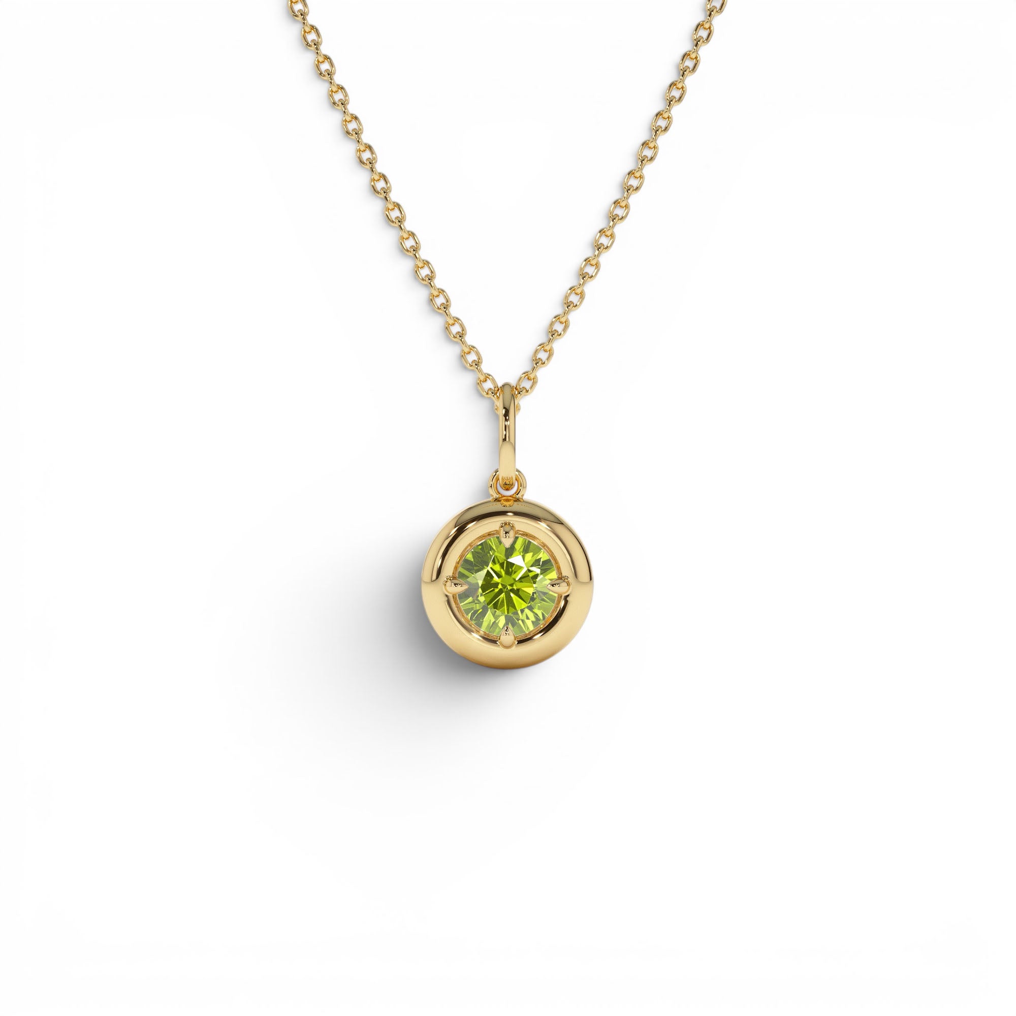 14K Prong Setting Round Peridot Charm Necklace by Orlina Fine