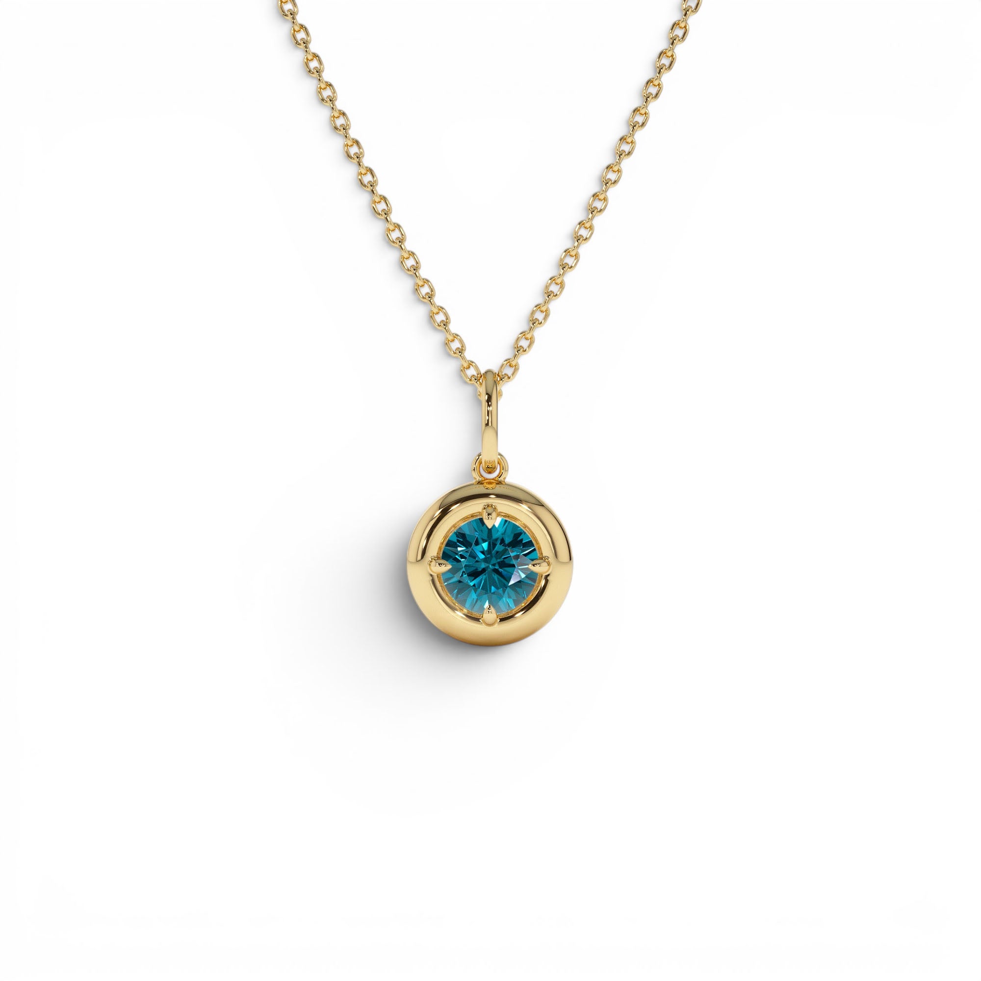 14K Prong Setting Round London Blue Charm Necklace by Orlina Fine