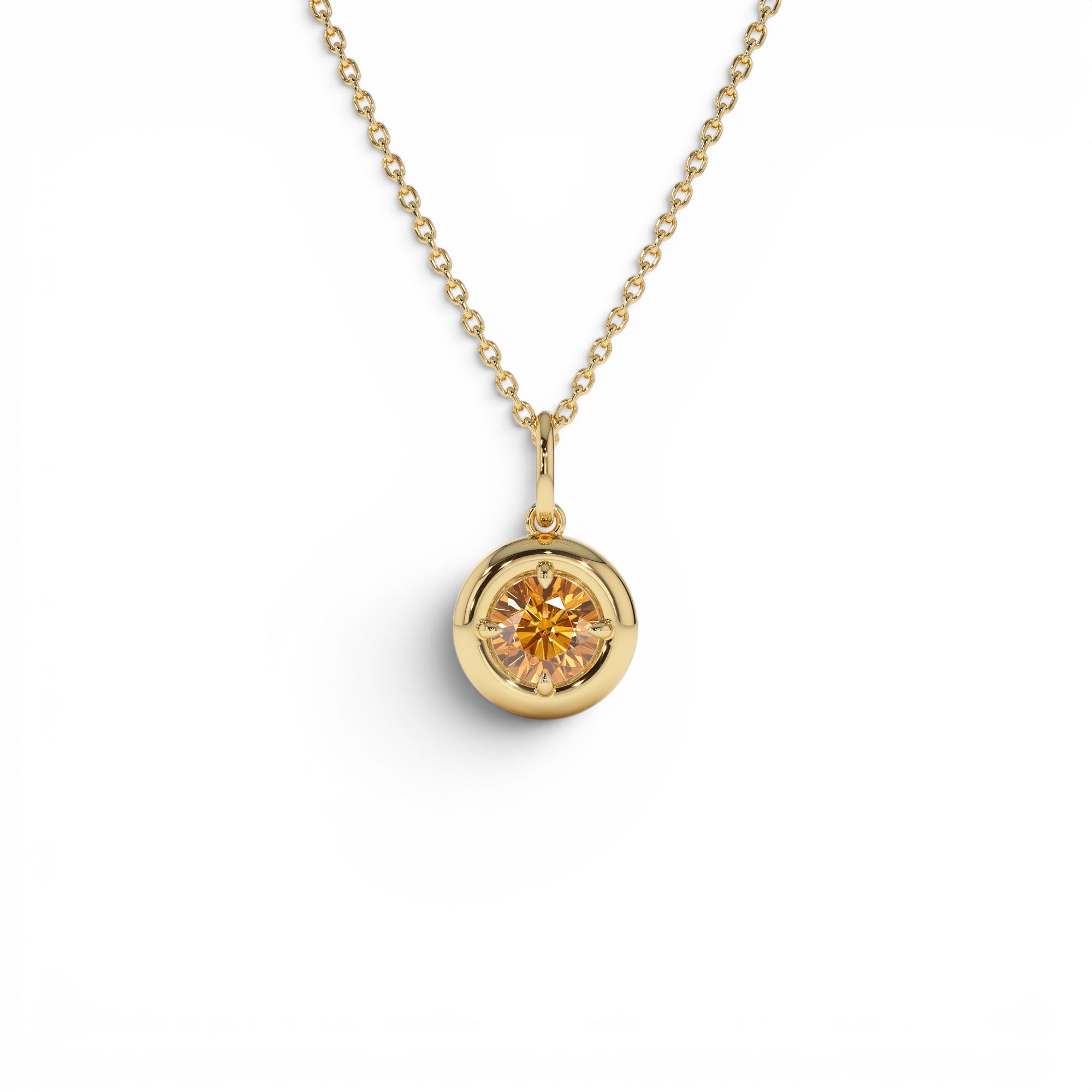 14K Prong Setting Round Citrine Charm Necklace by Orlina Fine
