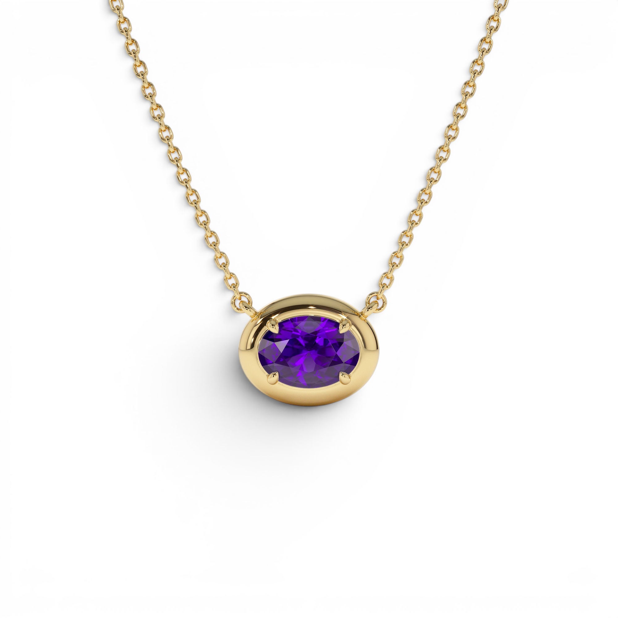 14K Prong Setting Oval Shaped Amethyst Necklace by Orlina Fine