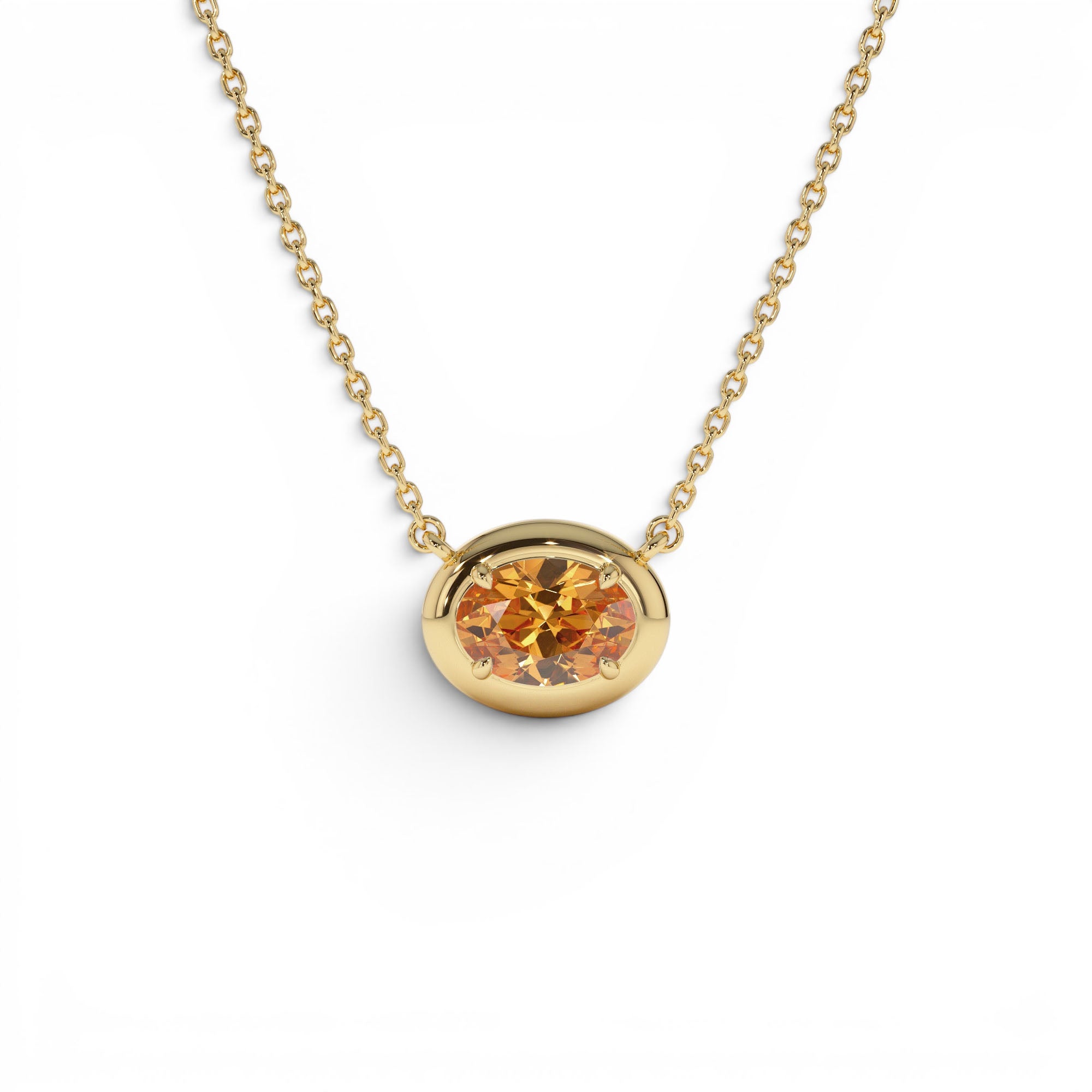 14K Prong Setting Oval Shaped Citrine Necklace by Orlina Fine