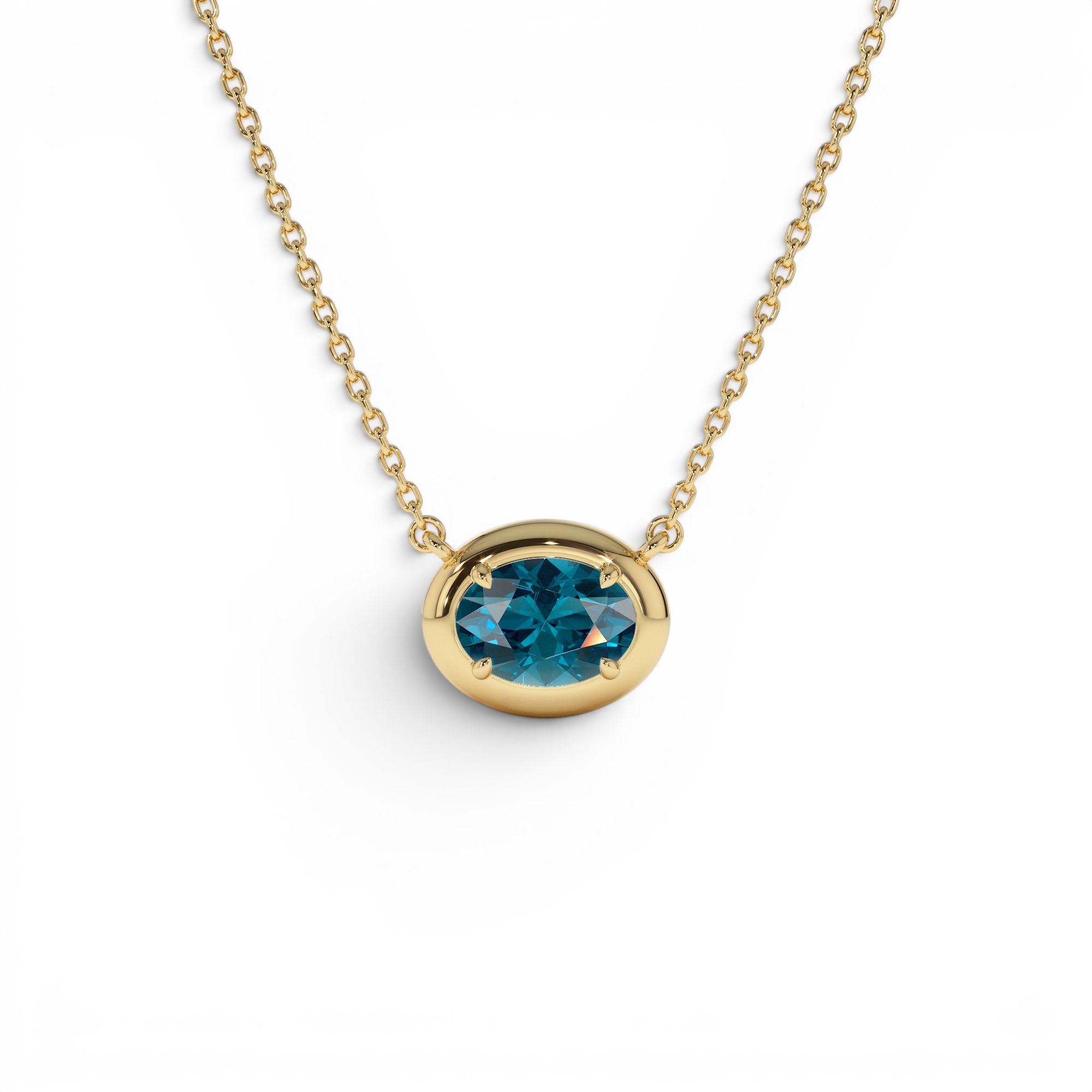 14K Prong Setting Oval Shaped London Blue Topaz Necklace by Orlina Fine