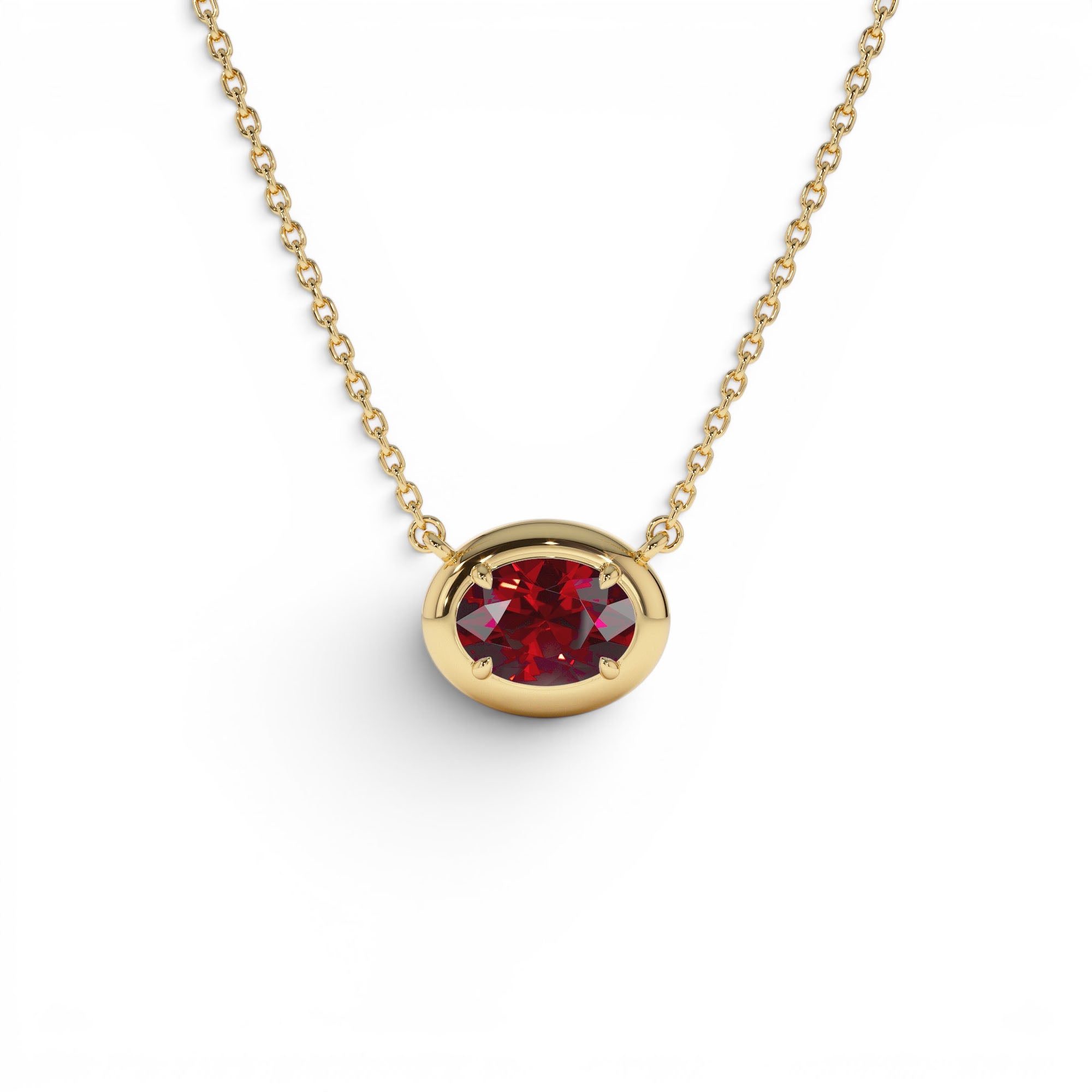 14K Prong Setting Oval Shaped Garnet Necklace by Orlina Fine