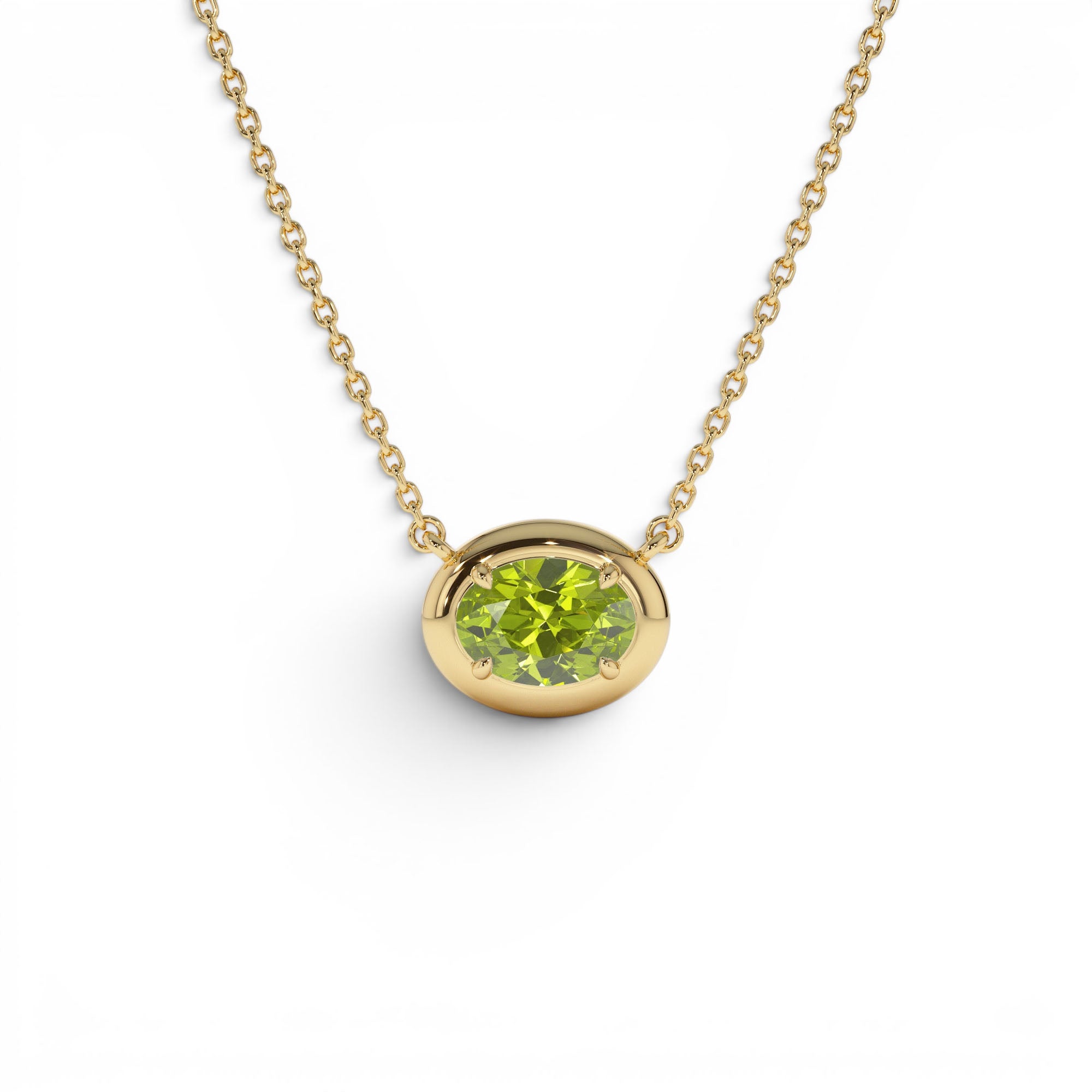 14K Prong Setting Oval Shaped Peridot Necklace by Orlina Fine