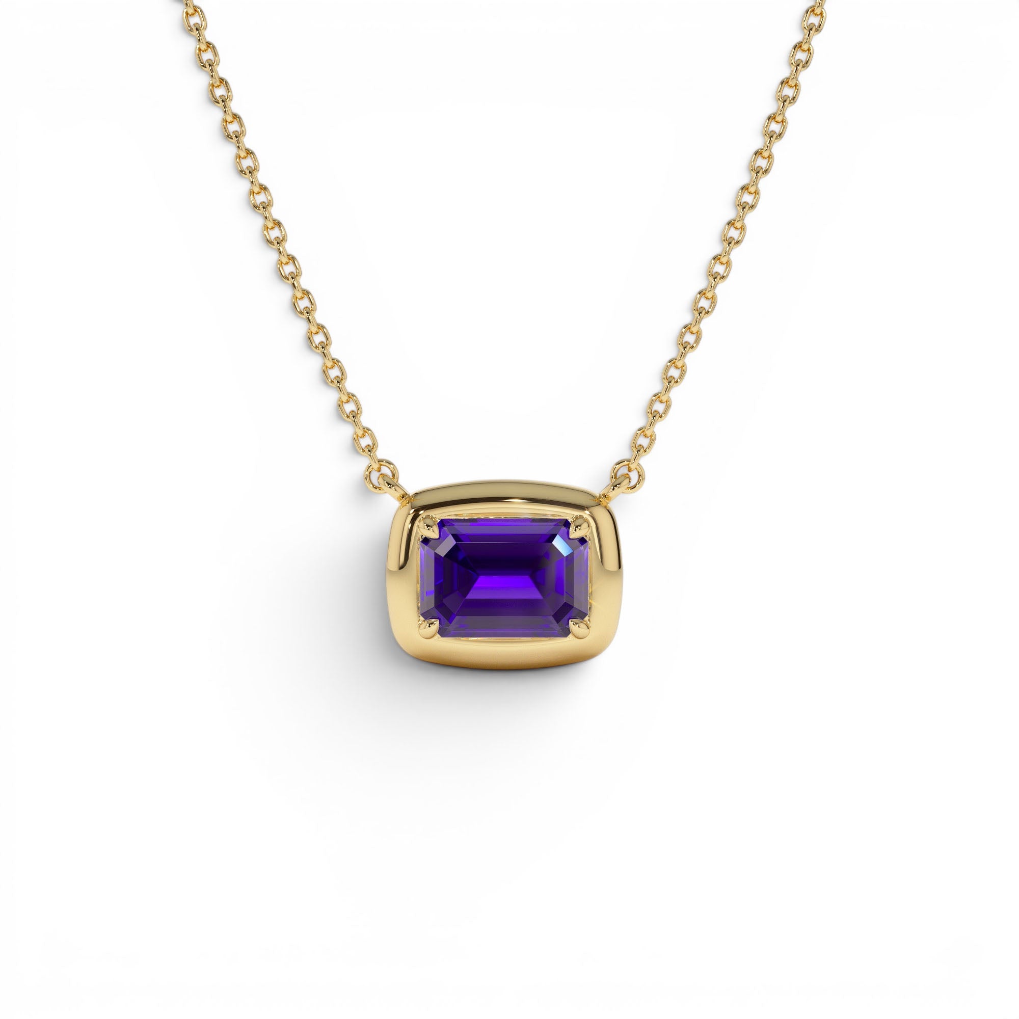 14K Prong Setting Emerald Cut Amethyst Necklace by Orlina Fine
