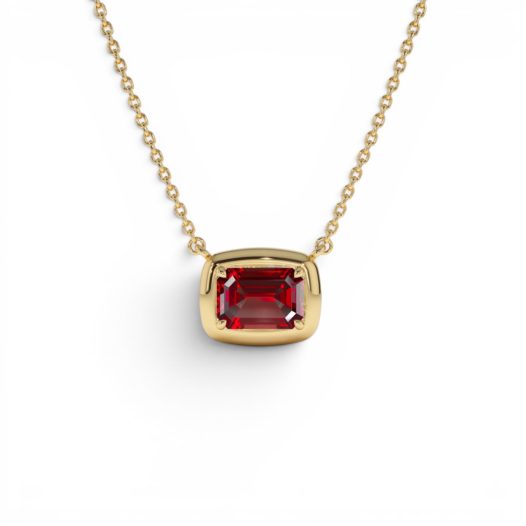 14K Prong Setting Emerald Cut Garnet Necklace by Orlina Fine