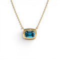 14K Prong Setting Emerald Cut London Blue Topaz Necklace by Orlina Fine