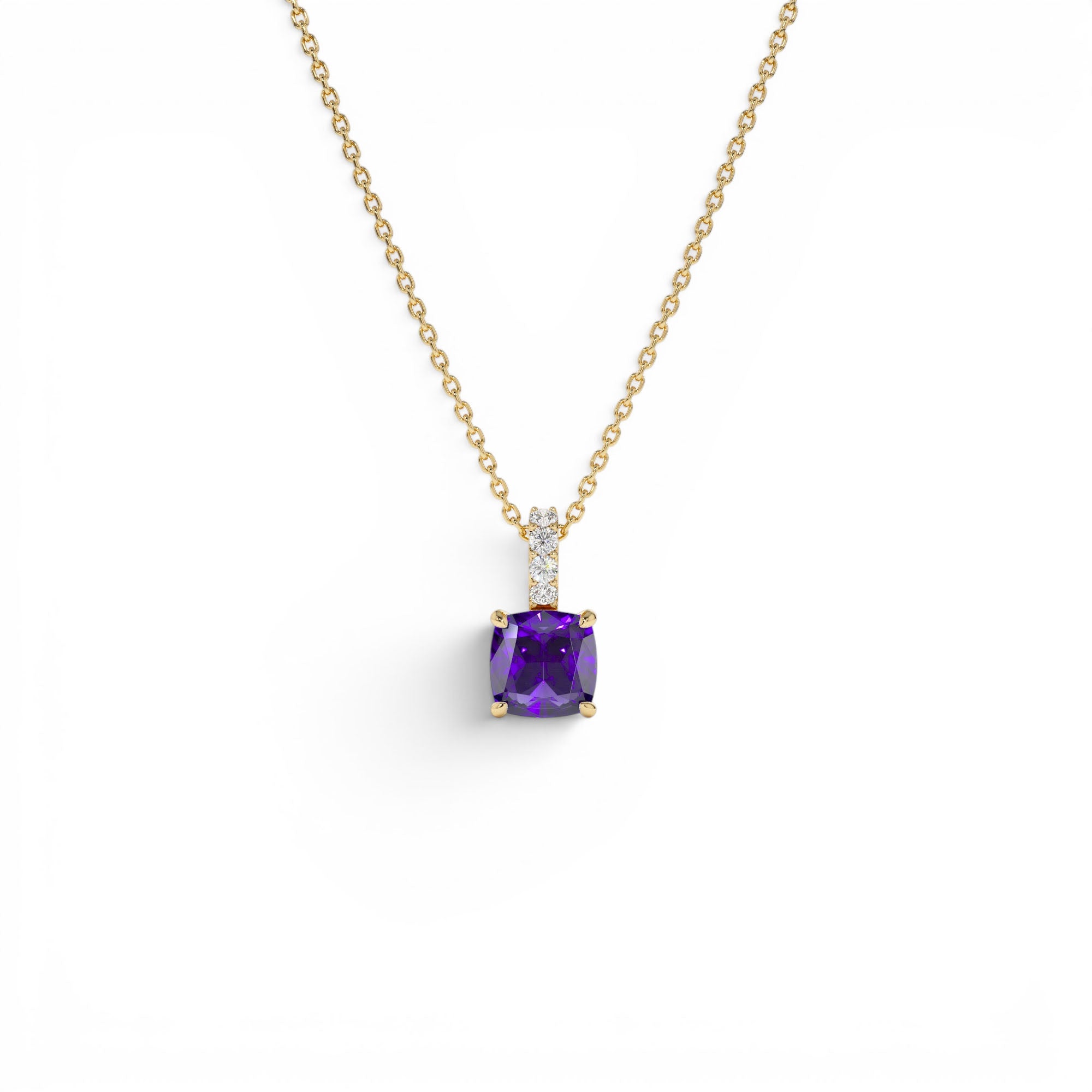 14K Cushion Cut Amethyst with Diamond Bail by Orlina Fine