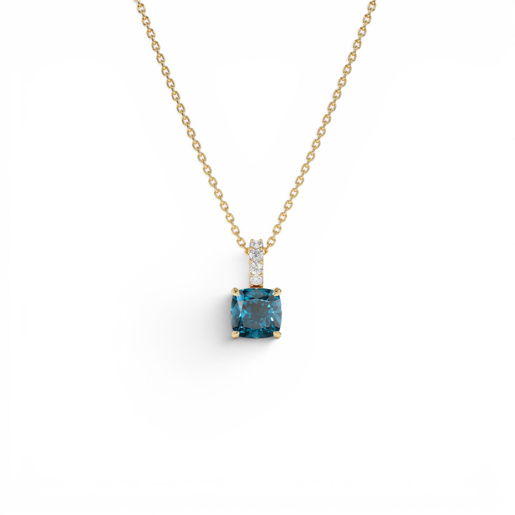 14K Cushion Cut London Blue Topaz with Diamond Bail by Orlina Fine