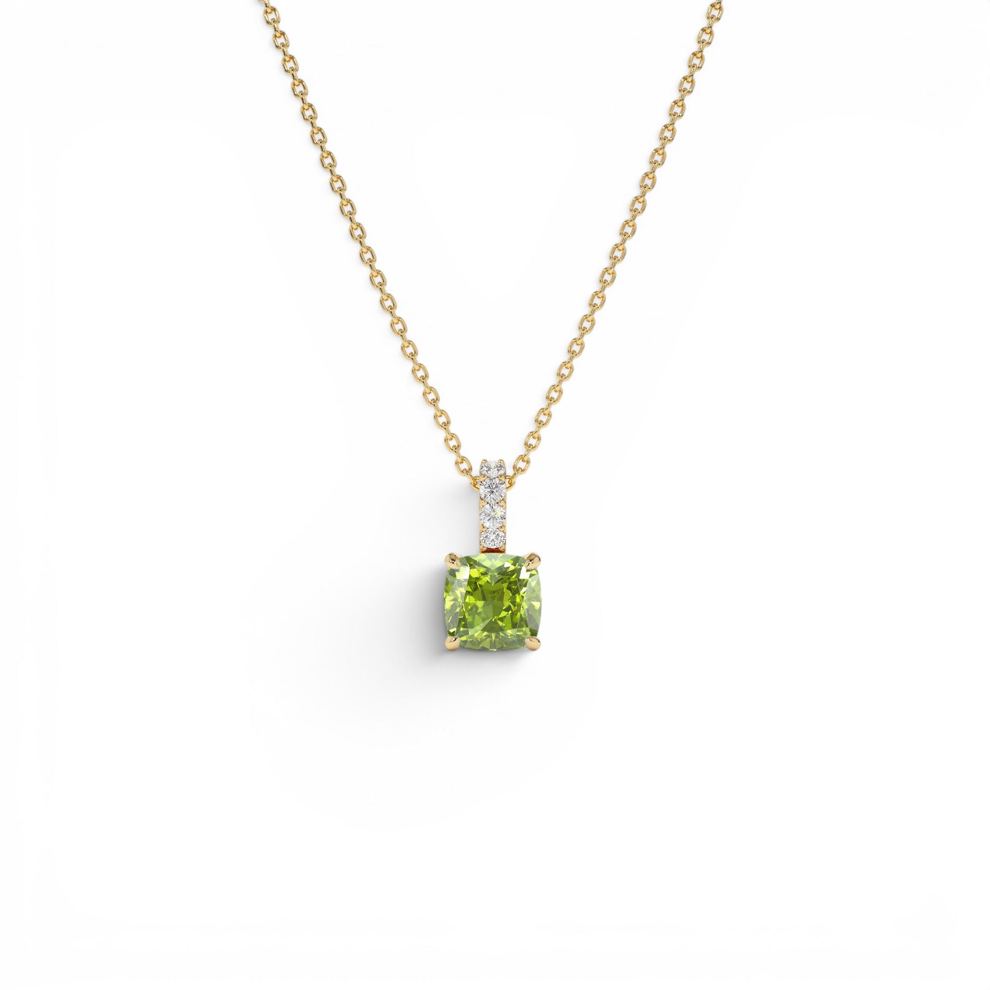 14K Cushion Cut Peridot with Diamond Bail by Orlina Fine